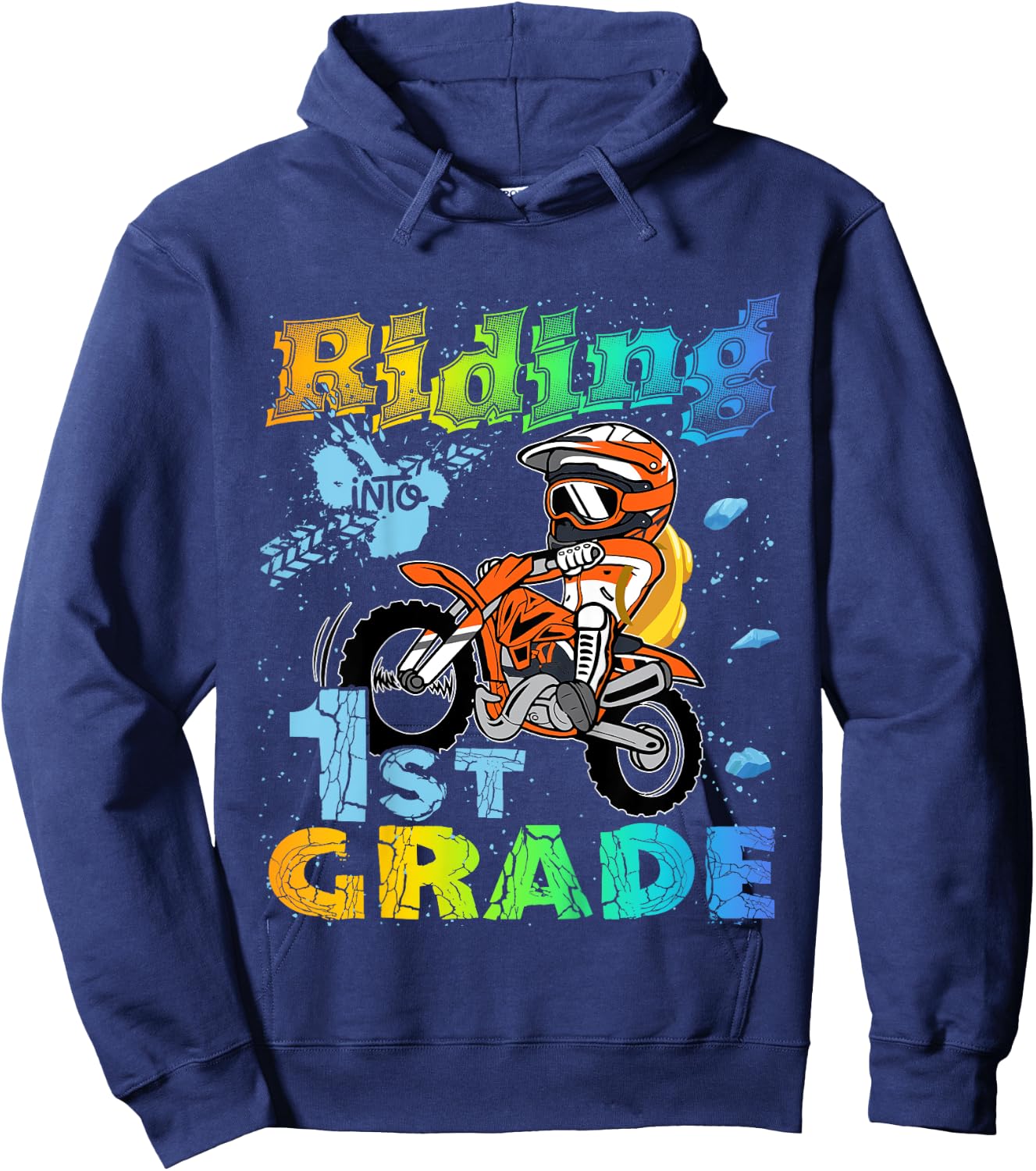 Riding Into 1st Grade Dirt Bike Backpack For Boys Girls Hoodie - Hoodie | Navy
