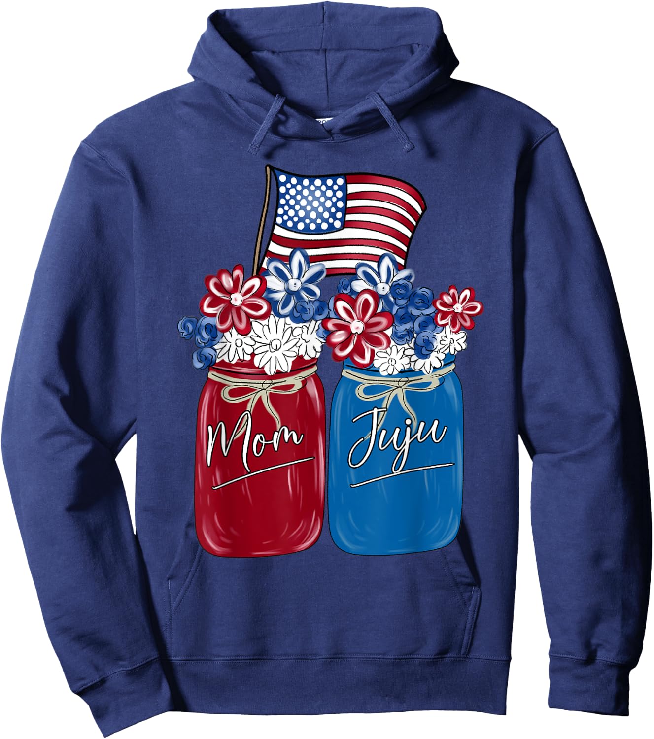Mom and Juju - Flower Art Flag Independence Day Gift Men Hoodie - Hoodie | Navy