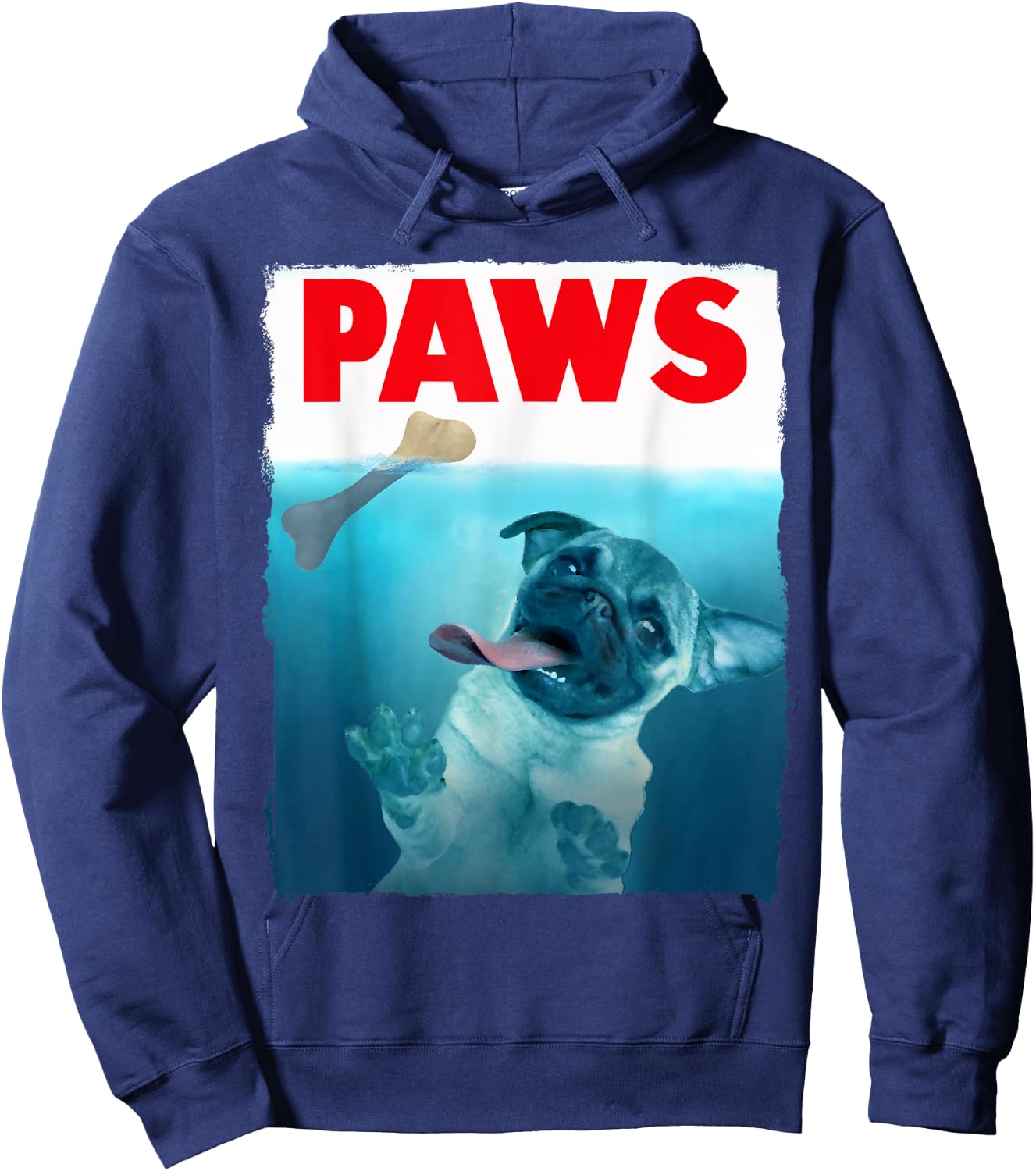 Paws Pug Dog and Bone Top Funny Cat Lover Parody Hoodie - Hoodie | Navy