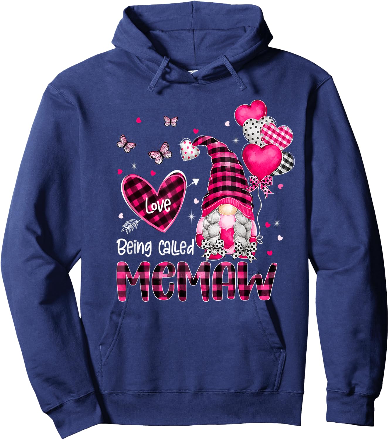 Plaid Love Being Called Memaw Gnome Valentines Day Family Hoodie - Hoodie | Navy