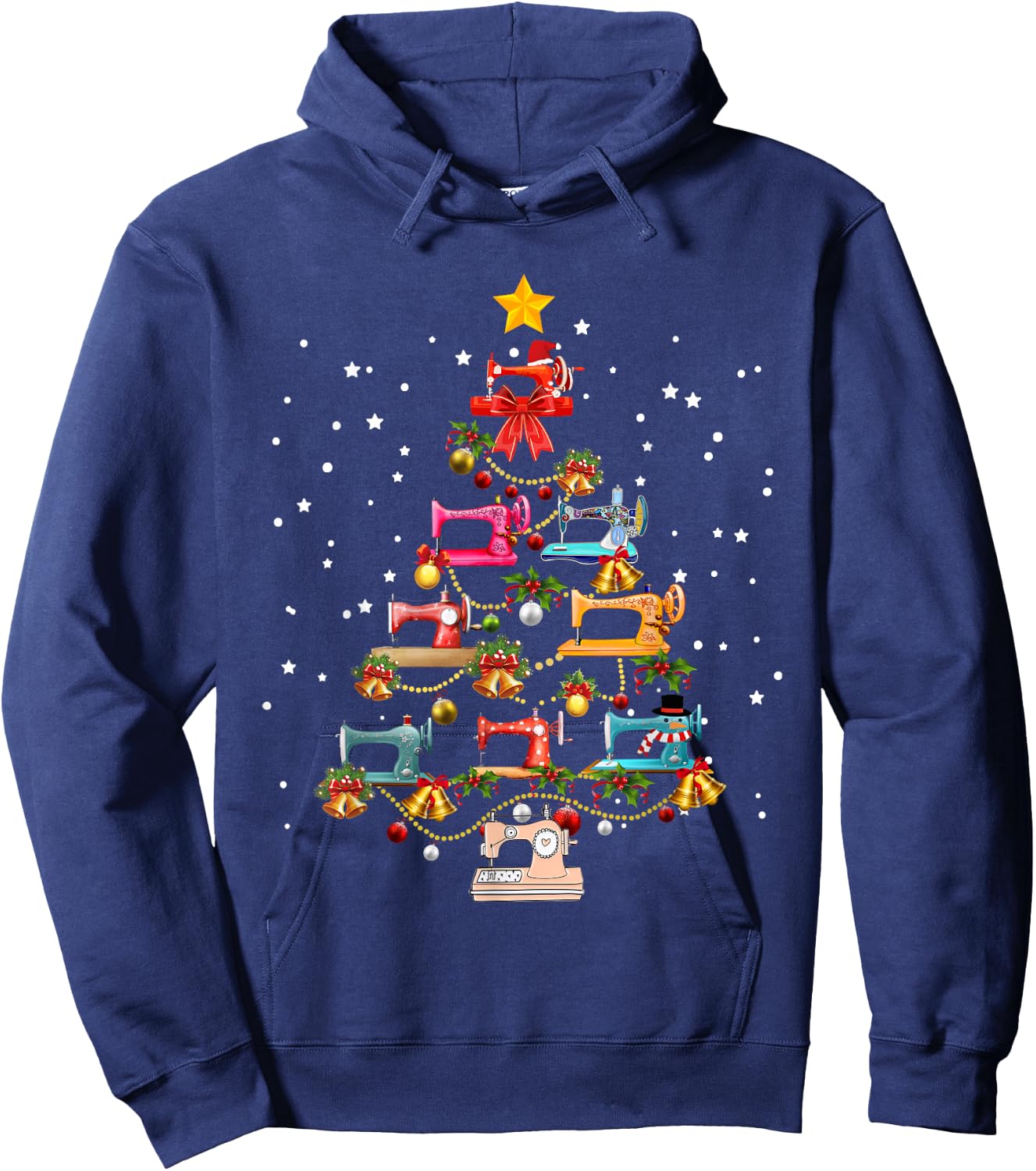 Funny Sewing Machine Christmas Tree Christmas Ornament Women Hoodie - Hoodie | Navy