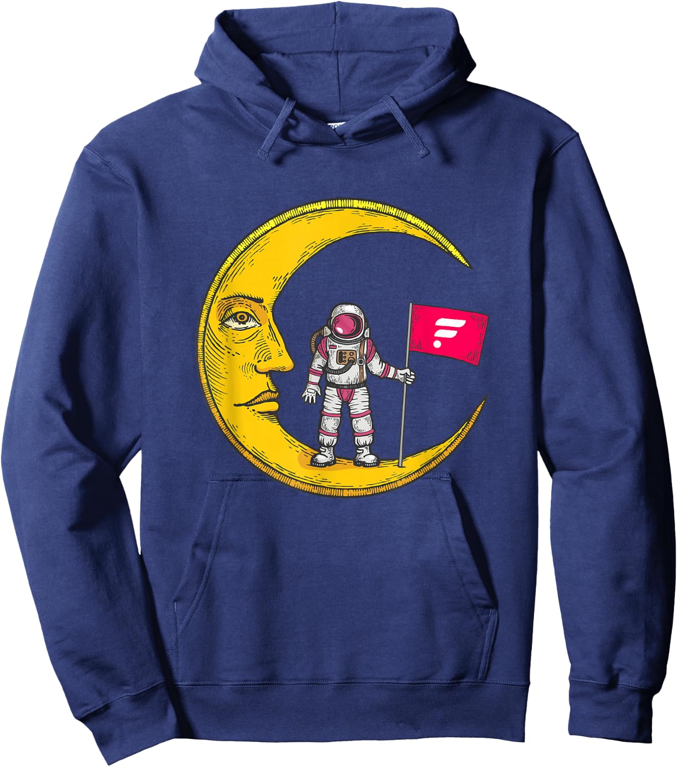 Flare Logo Crypto Flag On Moon To Hodl FLR Bull Market Hoodie - Hoodie | Navy