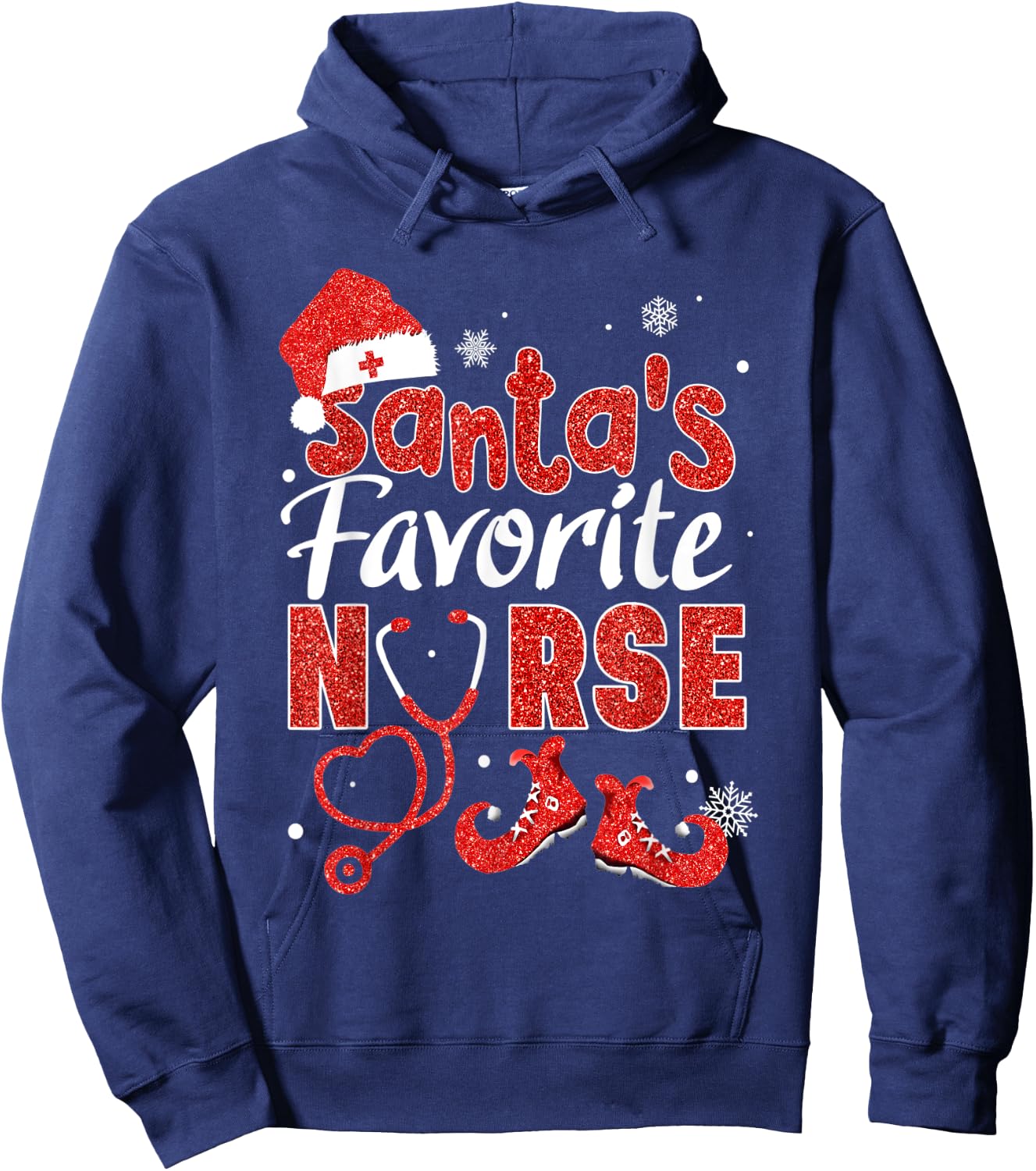 Santa's Favorite Nurse Red Glitter Christmas Pajamas Xmas Hoodie - Hoodie | Navy