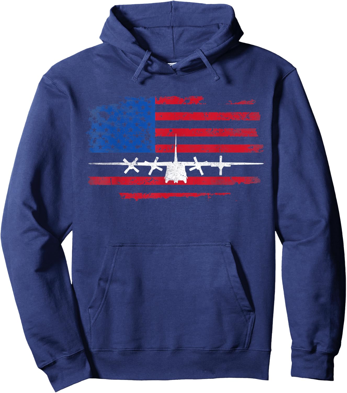 Vintage American Flag C-130 Military Plane Pilot Hoodie - Hoodie | Navy