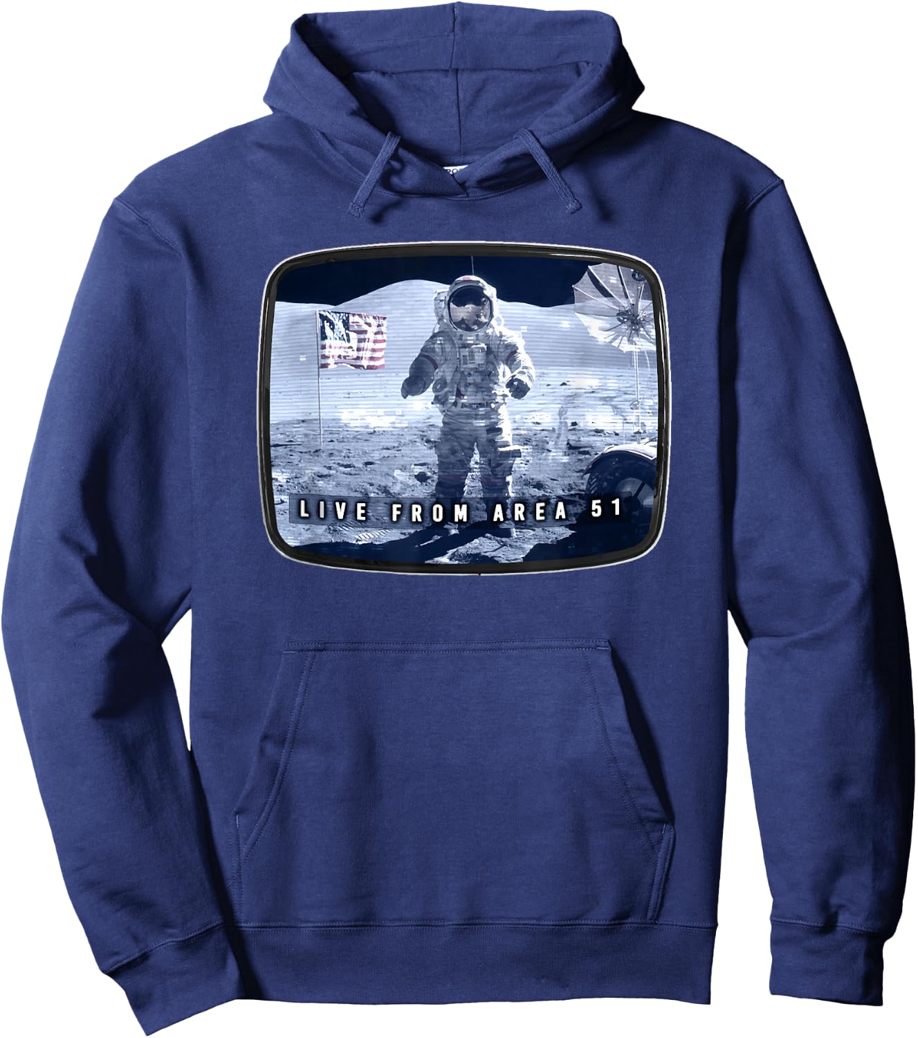 Moon Landing Conspiracy Area 51 Live TV Broadcast Fake Hoax Hoodie - Hoodie | Navy