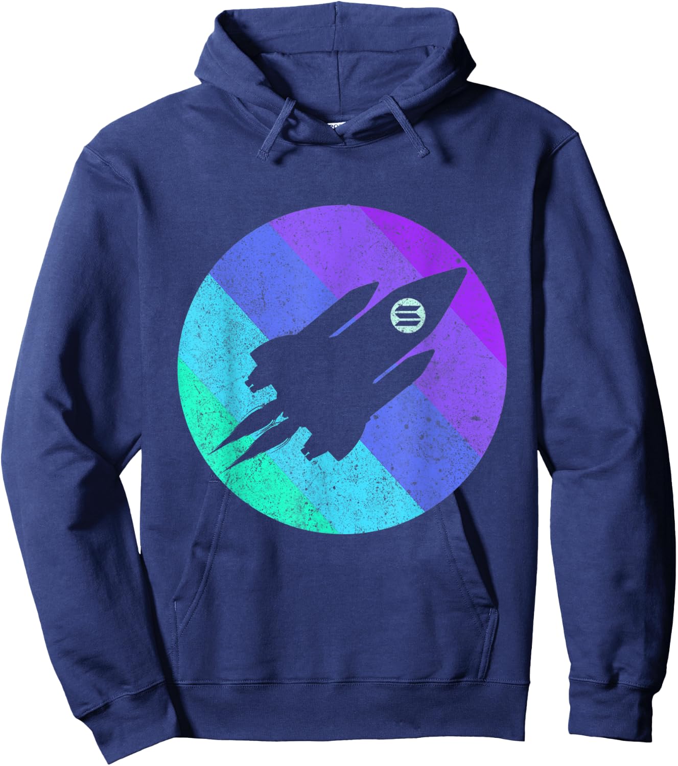 Solana To The Moon SOL Crypto Coin Spaceship | Retro Solana Hoodie - Hoodie | Navy