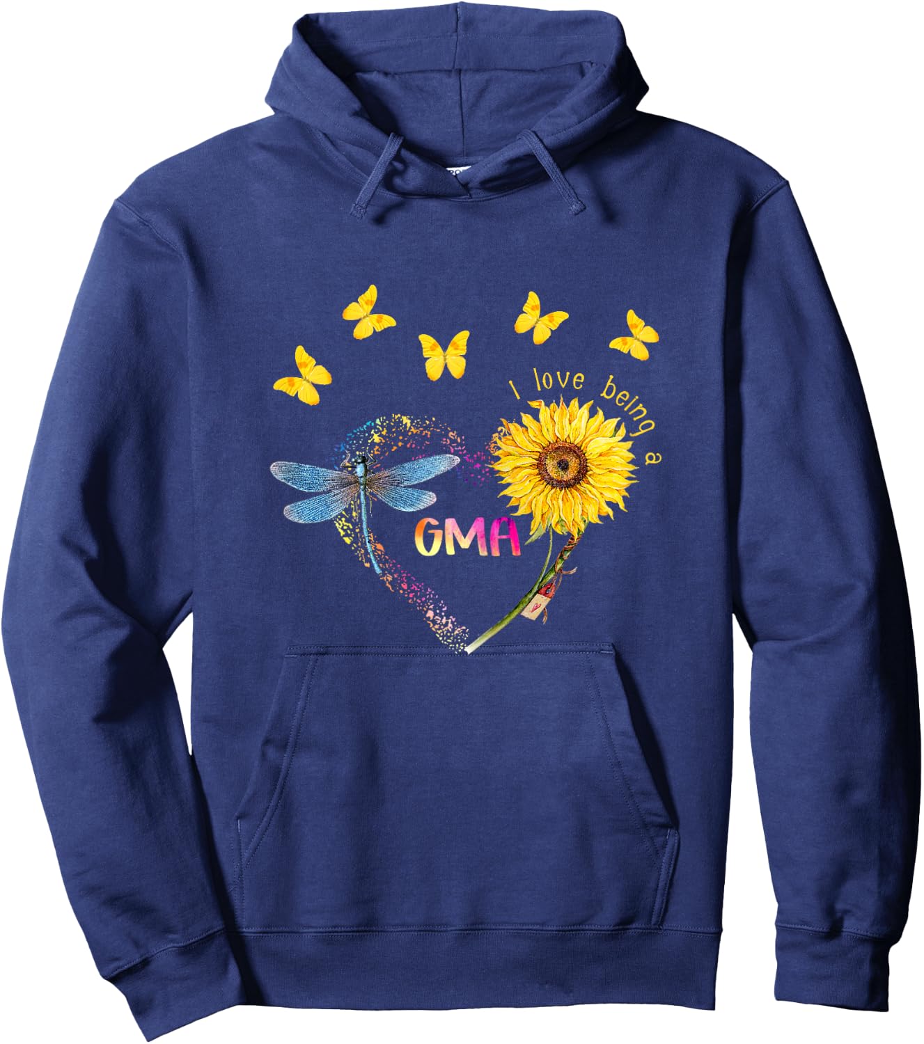 Personalized I Love Being Gma Sunflower Dragonfly Hoodie - Hoodie | Navy