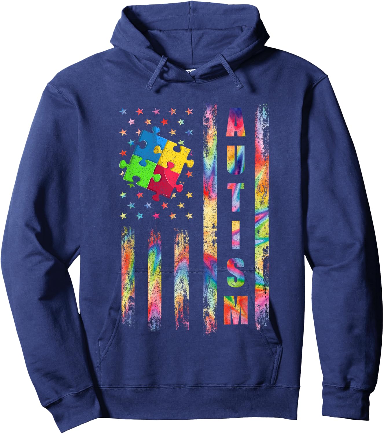 Autism Awareness Flag Shirts, American Flag Autism Dad Mom Hoodie - Hoodie | Navy