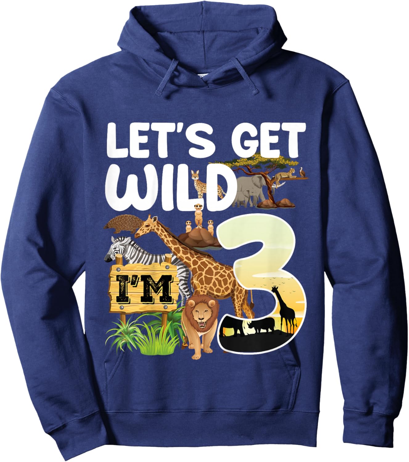 3 Year Old Zoo Birthday Safari Jungle Animal 3rd B-Day Hoodie - Hoodie | Navy
