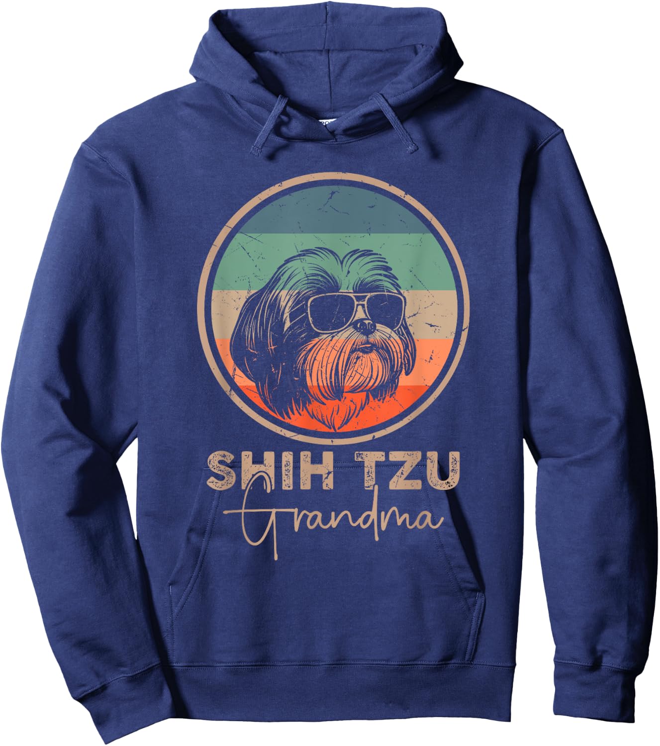 Vintage Shih Tzu Grandma Dog Lover Owner Women Mothers Day Hoodie - Hoodie | Navy