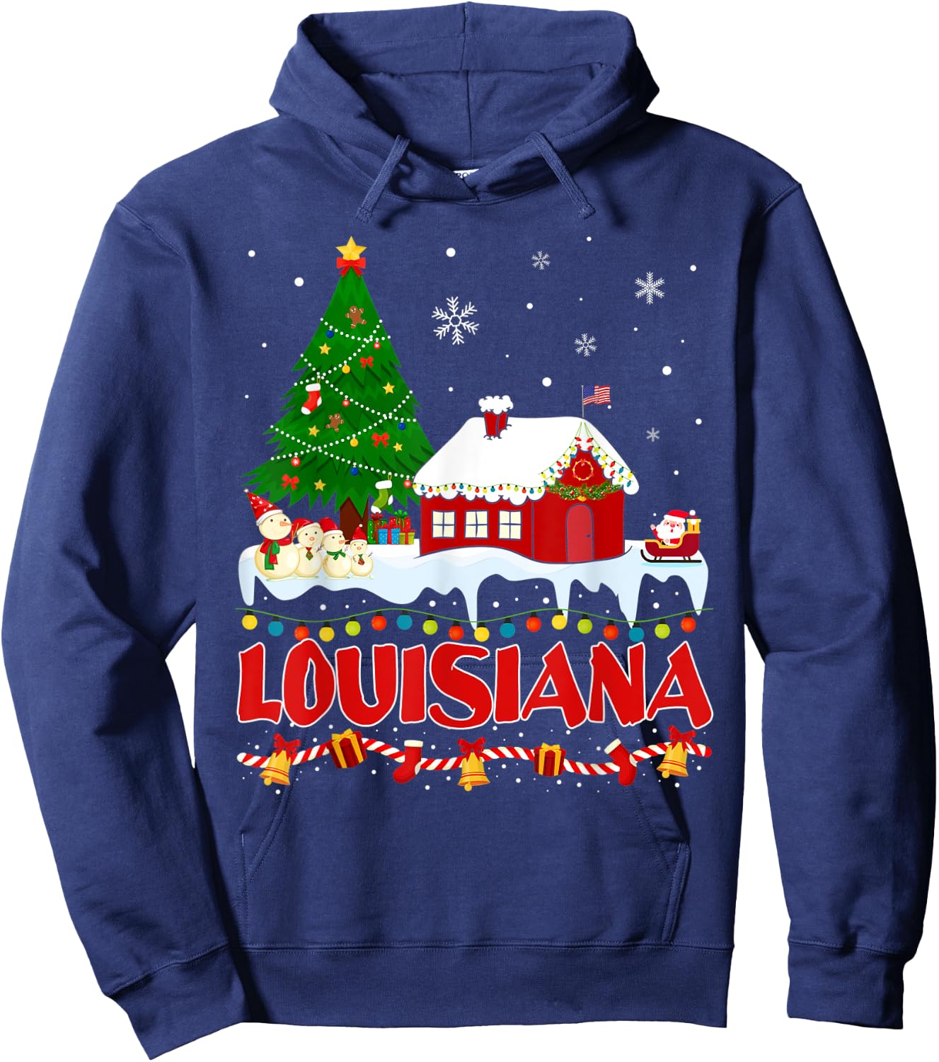 Louisiana Christmas Tree Light Pyjama State of Louisiana San Hoodie - Hoodie | Navy
