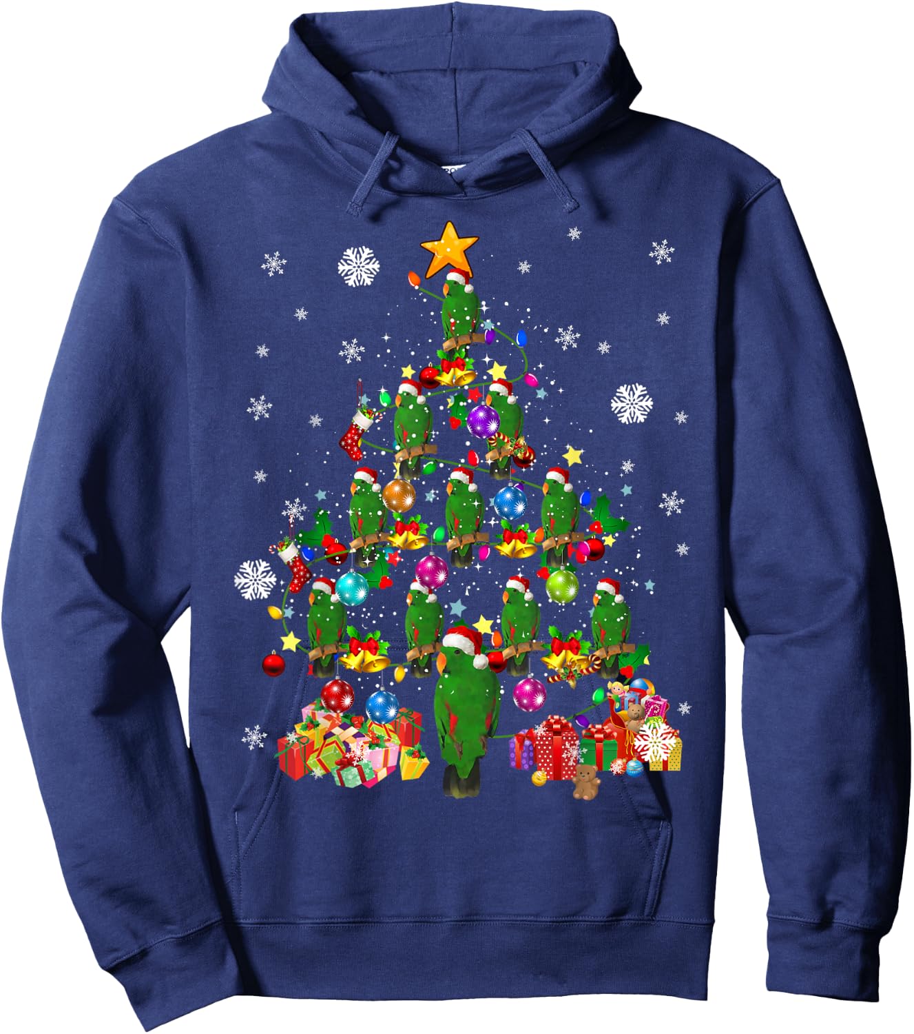 Santa Eclectus Birds Christmas Tree Lights Santa Parrots Hoodie - Hoodie | Navy