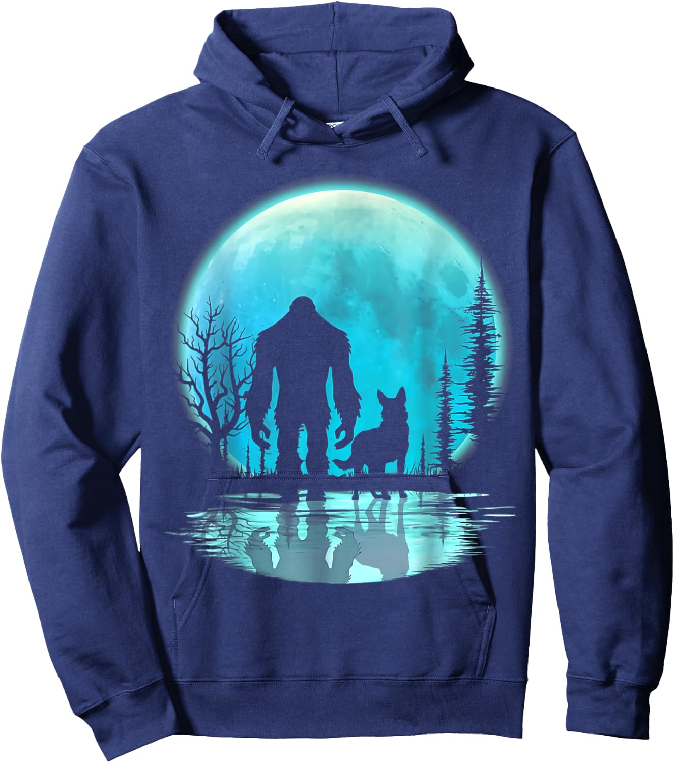 Bigfoot German Shepherd Dog Walk Moon and Darkness Hoodie - Hoodie | Navy