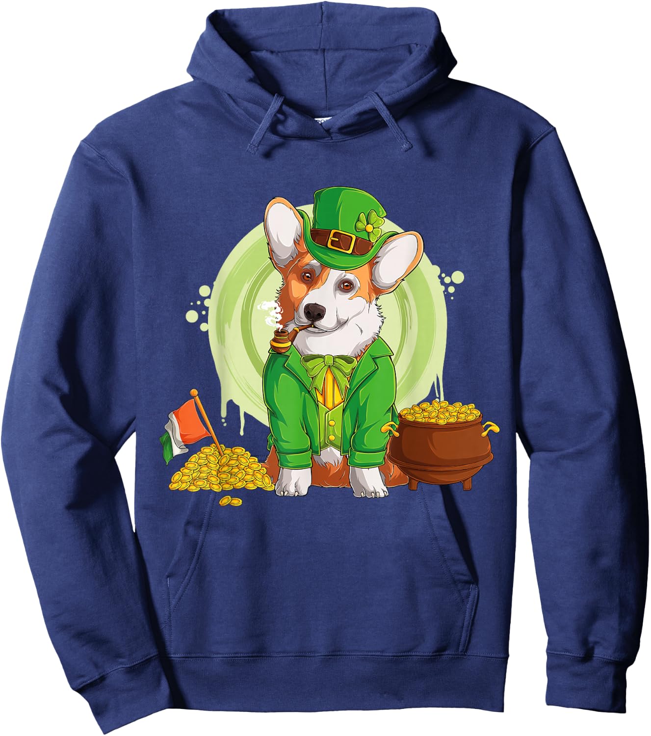 Welsh Corgi Dog Leprechaun Hat Irish Flag | St Patricks Day Women Kids Hoodie - Hoodie | Navy