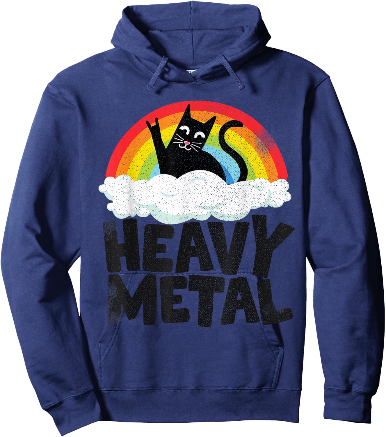 Heavy Metal Cat Rainbow Retro Kids Goth Funny Death Metal Hoodie - Hoodie | Navy