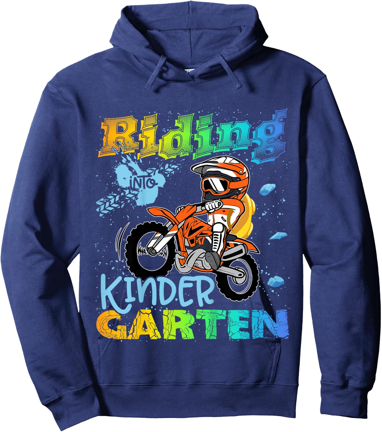 Riding Into Kindergarten Dirt Bike Backpack For Boys Girls Hoodie - Hoodie | Navy