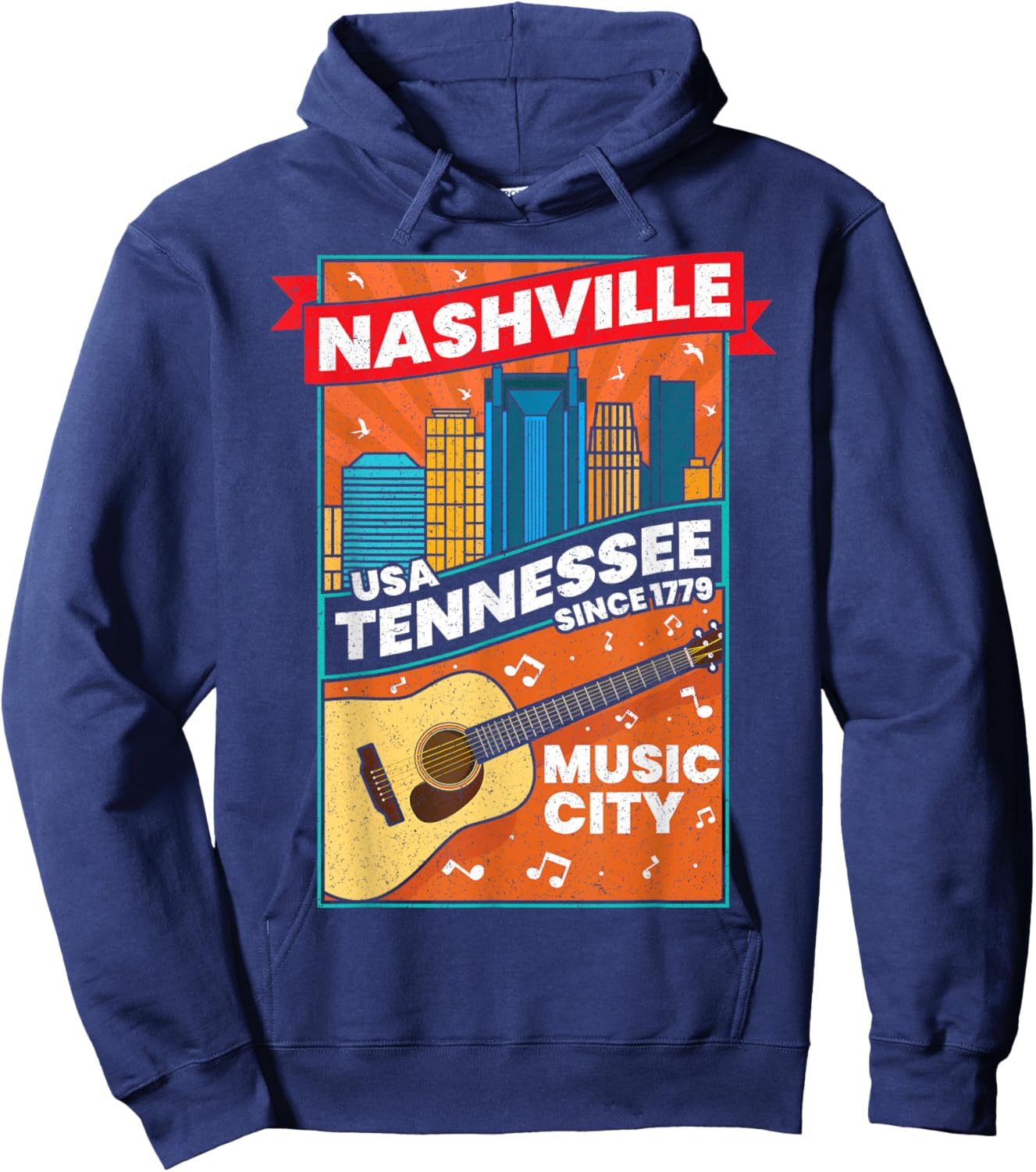 Nashville Tennessee USA Music City Guitar Musician Music Hoodie - Hoodie | Navy
