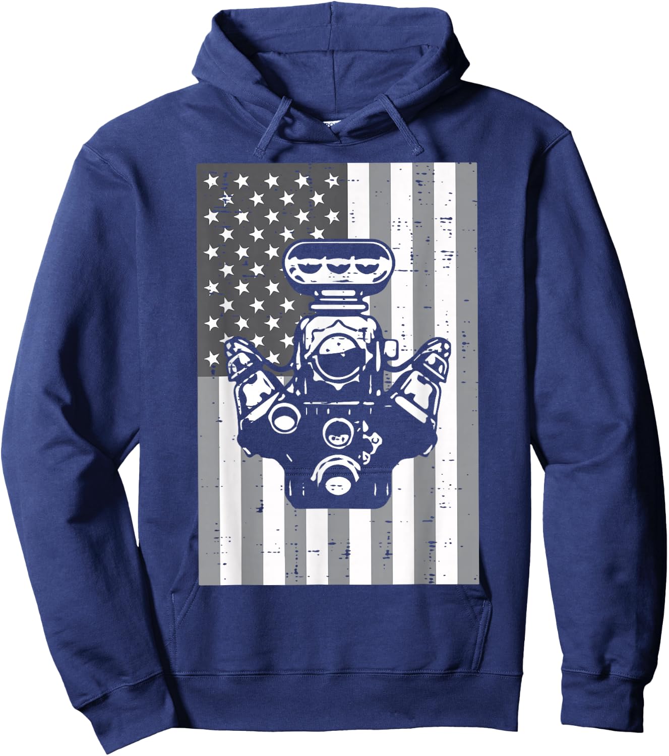 Car Engine American Flag Auto Mechanic Garage Patriotic Men Hoodie - Hoodie | Navy