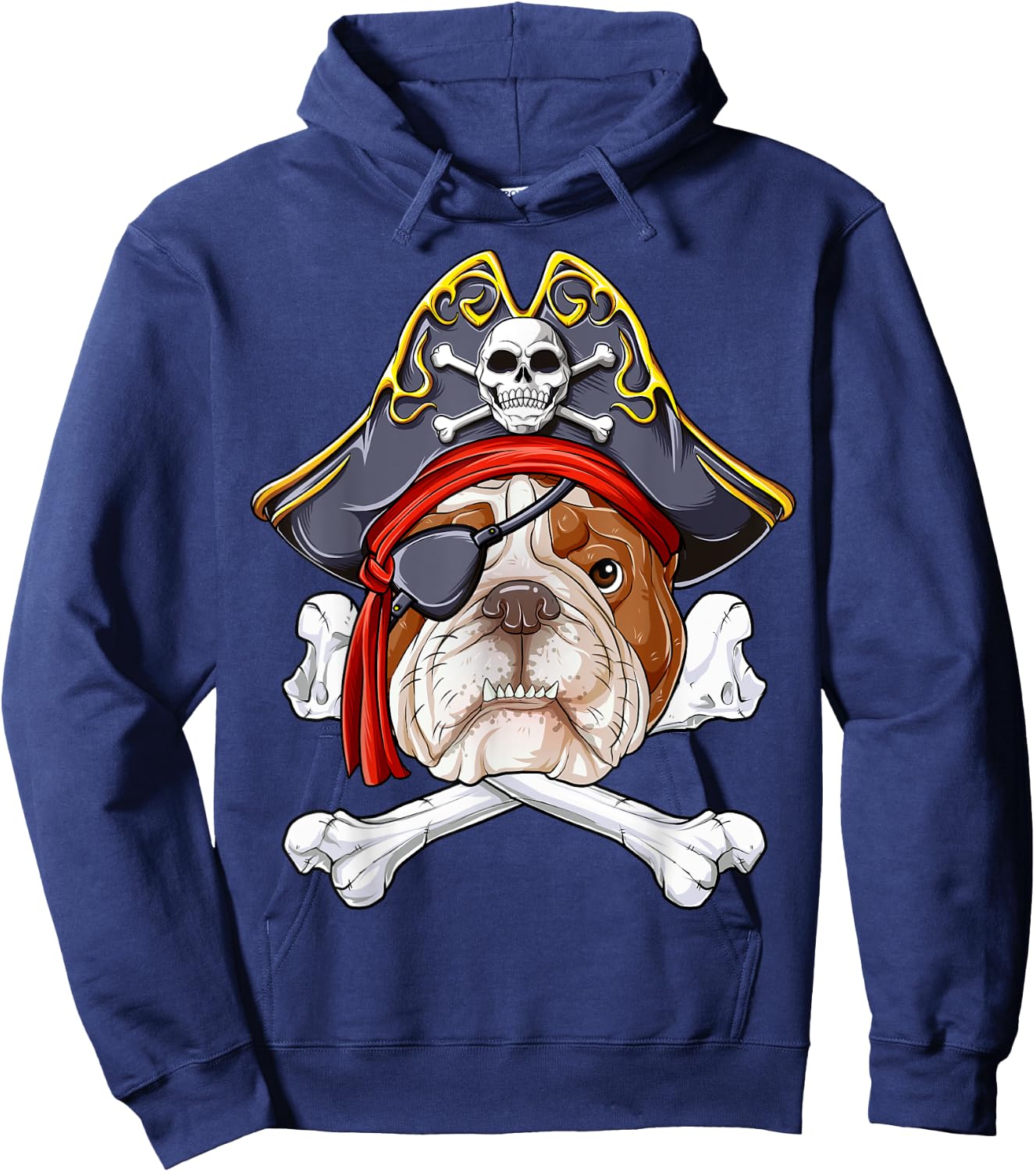 English Bulldog Pirate Jolly Roger Flag Skull Crossbones Hoodie - Hoodie | Navy