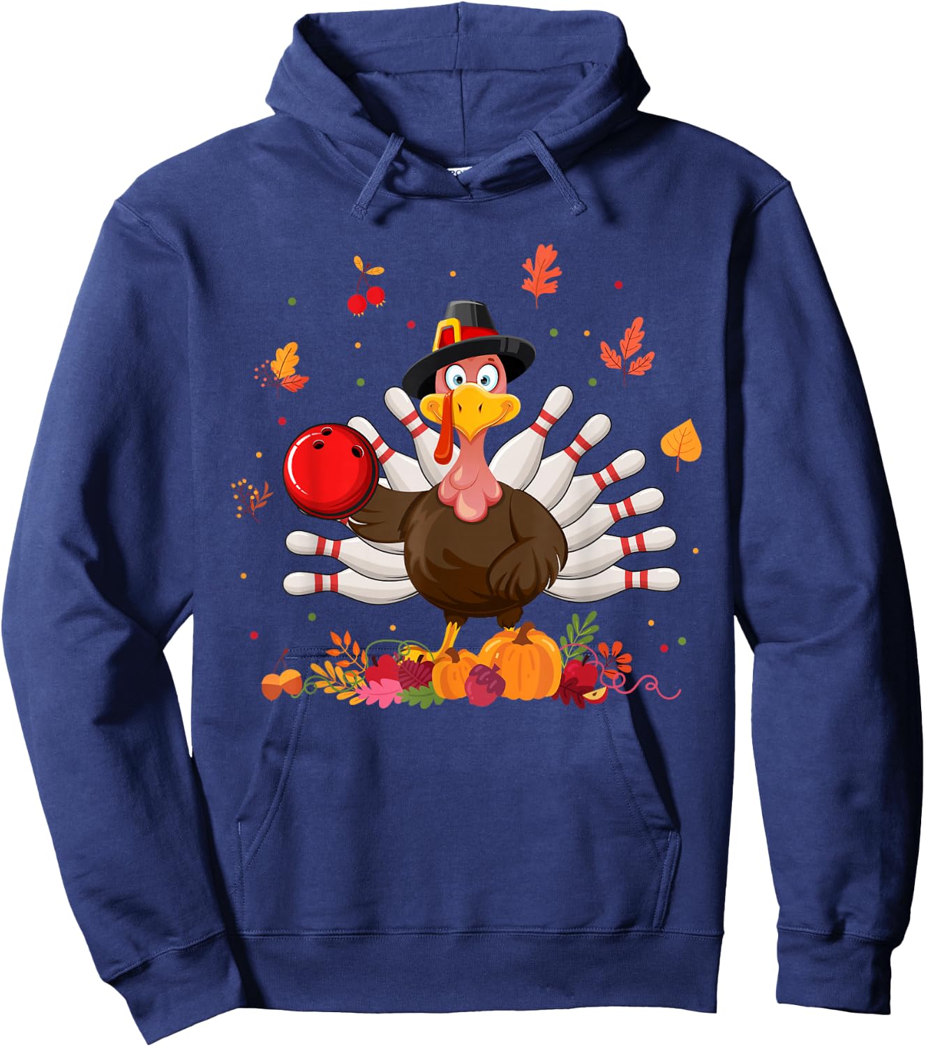 Happy Thanksgiving Turkey Bowling Lover Fall Turkey Autumn Hoodie - Hoodie | Navy