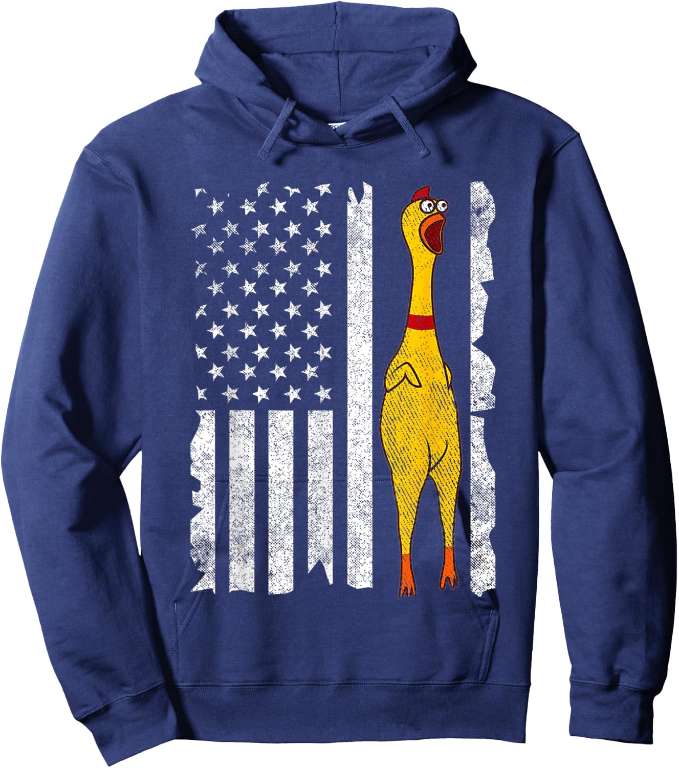 Funny Rubber Chicken Vintage American US Flag Men & Women Hoodie - Hoodie | Navy