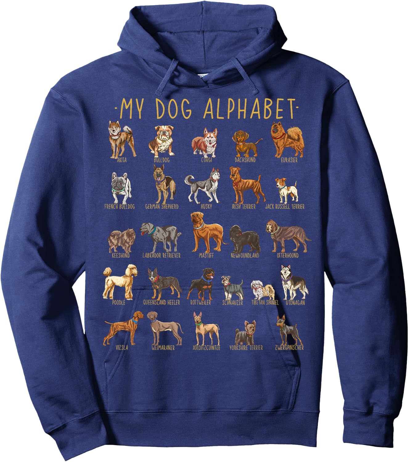 Types Of Dogs Alphabet - Dog Identification - A-Z ABC Hoodie - Hoodie | Navy