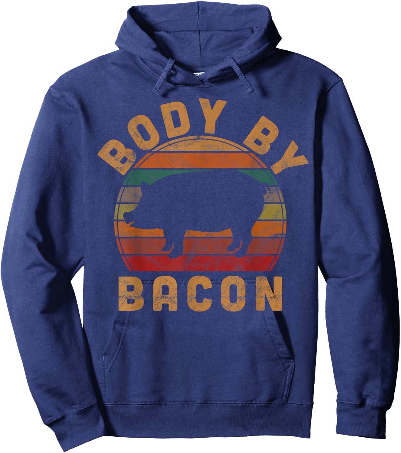 Vintage Body By Bacon Gift Farmer Pig Costume BBQ Pork Grill Hoodie - Hoodie | Navy
