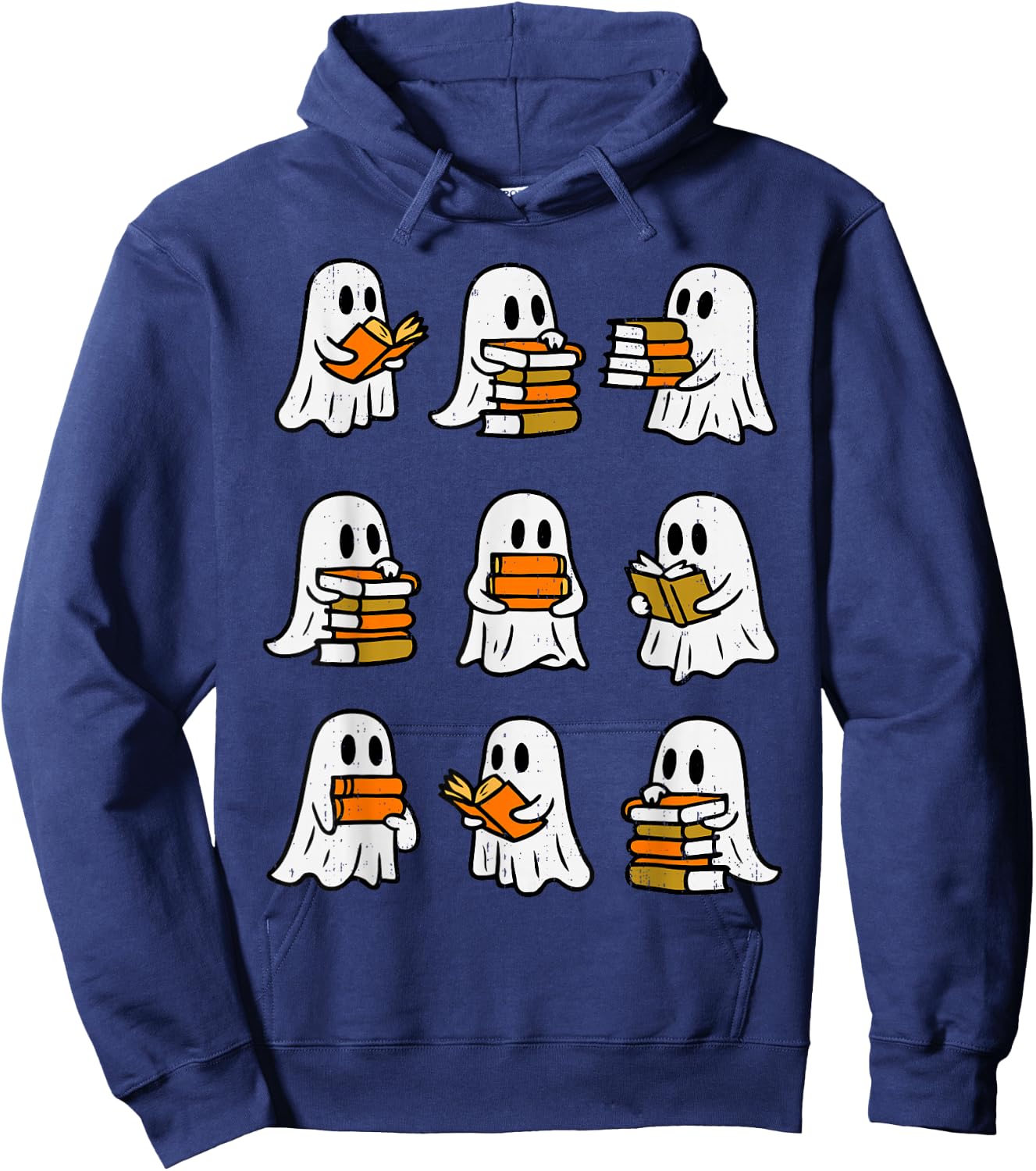 Ghost Reading Book Halloween Librarian Teacher Book Lover Hoodie - Hoodie | Navy