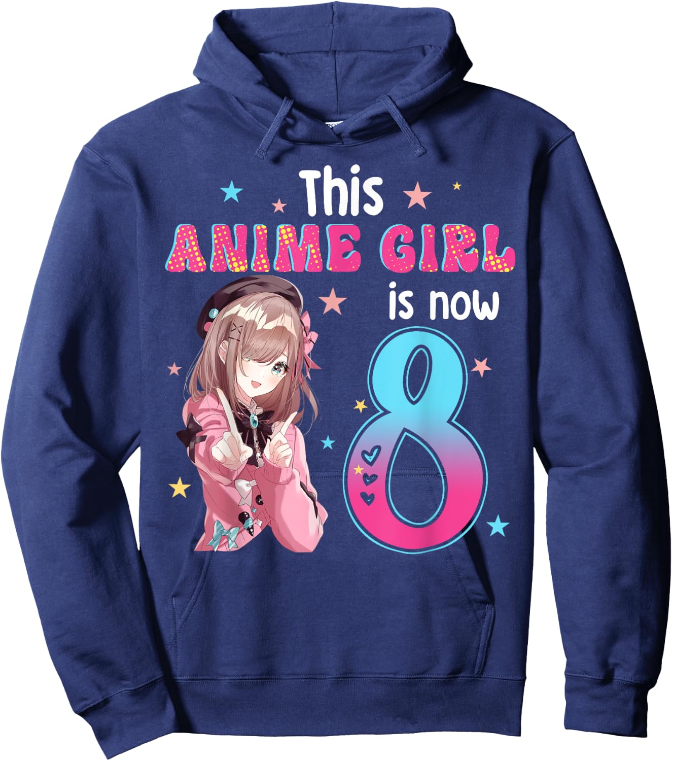 8 Years Old Girl Kawaii Gifts Anime Girl 8th Birthday Kids Hoodie - Hoodie | Navy