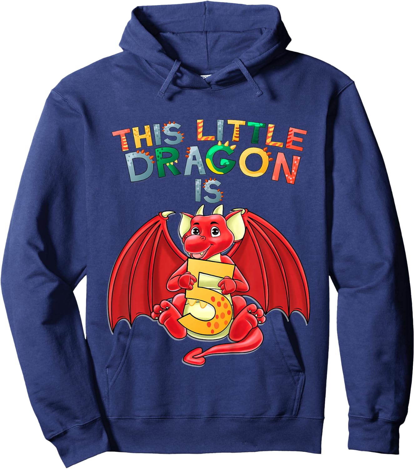 Kids This Little Dragon Is 5 Dragon 5th Birthday 5 Year Old Boy Hoodie - Hoodie | Navy