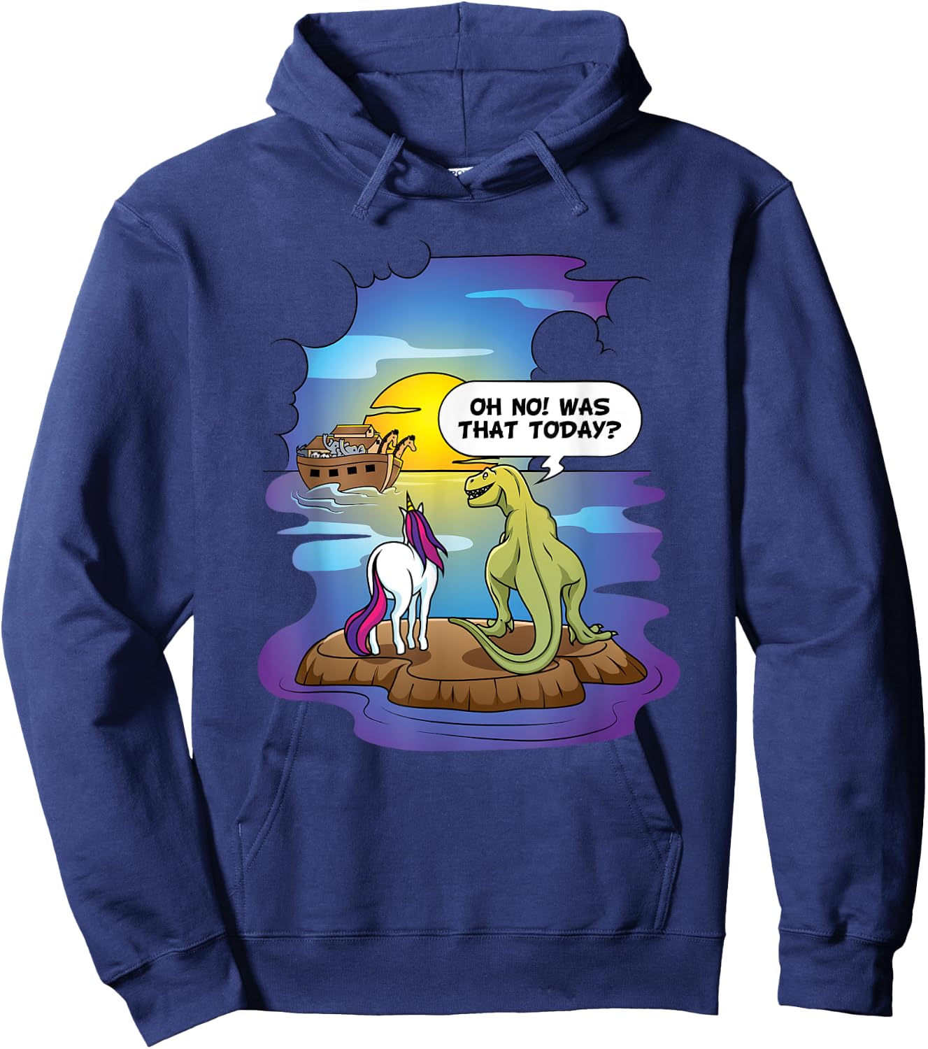 Christian Noah's Ark Bibble Pun Last Unicorn Dinosaur Hoodie - Hoodie | Navy