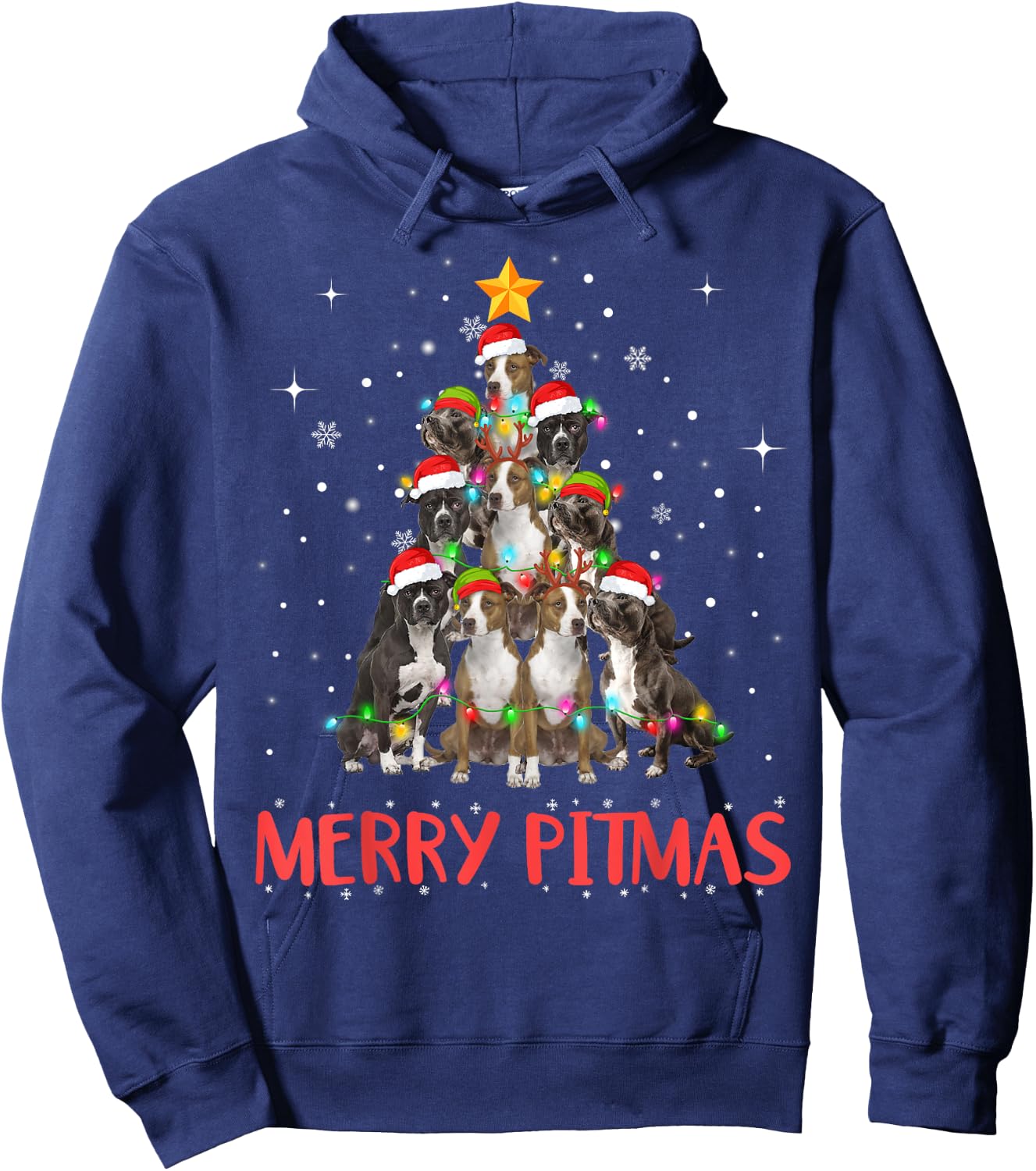 Merry Pitmas Pitbull Dog Ugly Christmas Sweater Tree Dogs Hoodie - Hoodie | Navy