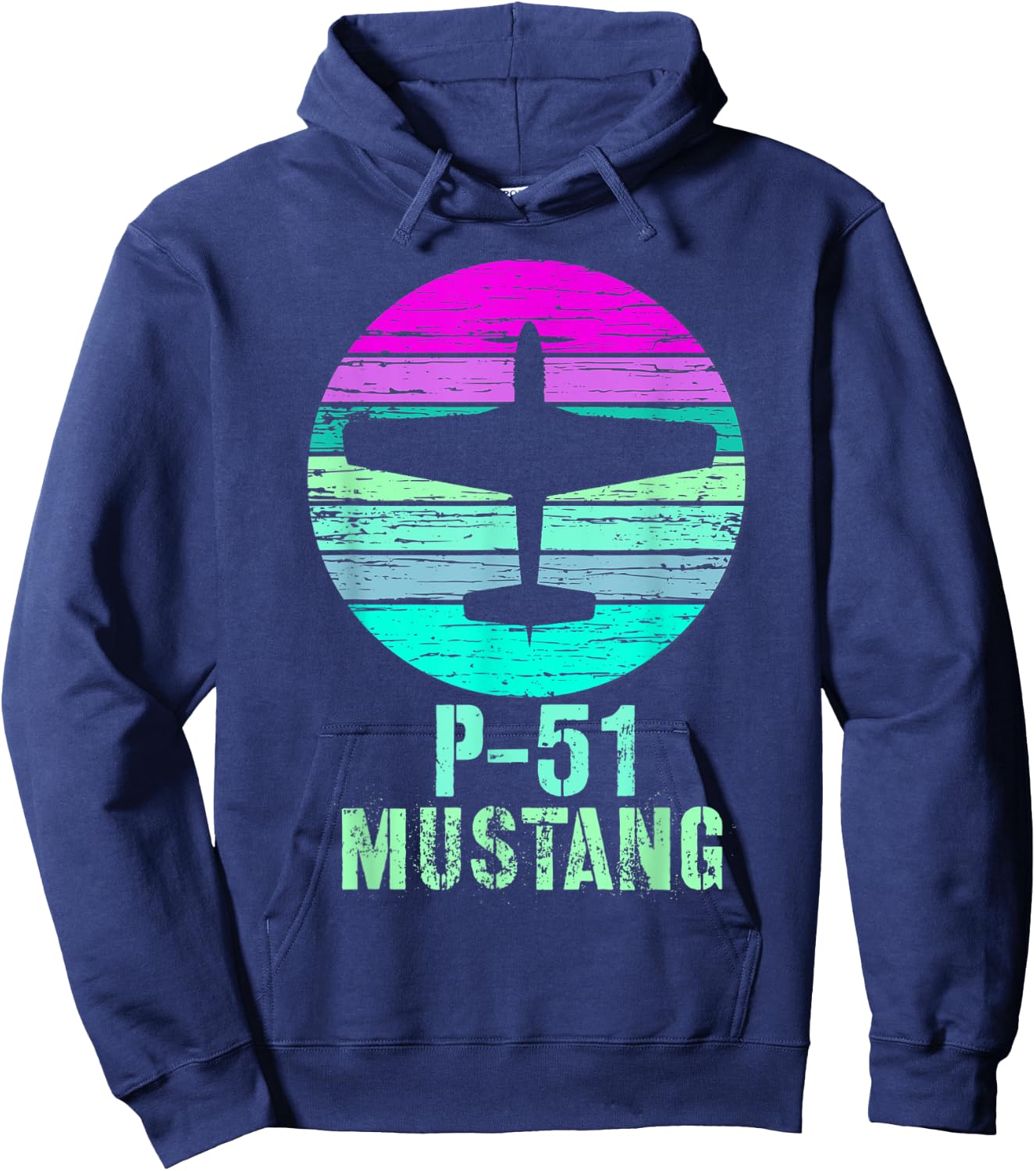Vintage P-51 Mustang Fighter Plane Military Shirt Hoodie - Hoodie | Navy