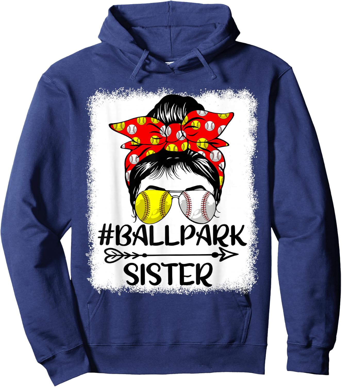 Messy Bun Hair BallPark Sister Softball Baseball Mothers Day Hoodie - Hoodie | Navy