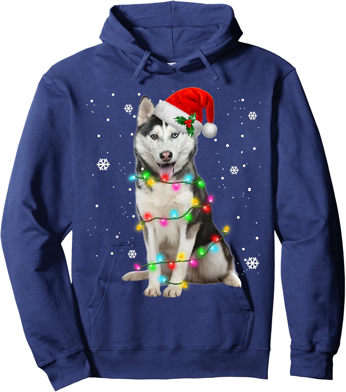 Husky Dog Santa Hat Christmas Tree Xmas Gifts For Dogs Lover Women Kids Hoodie - Hoodie | Navy