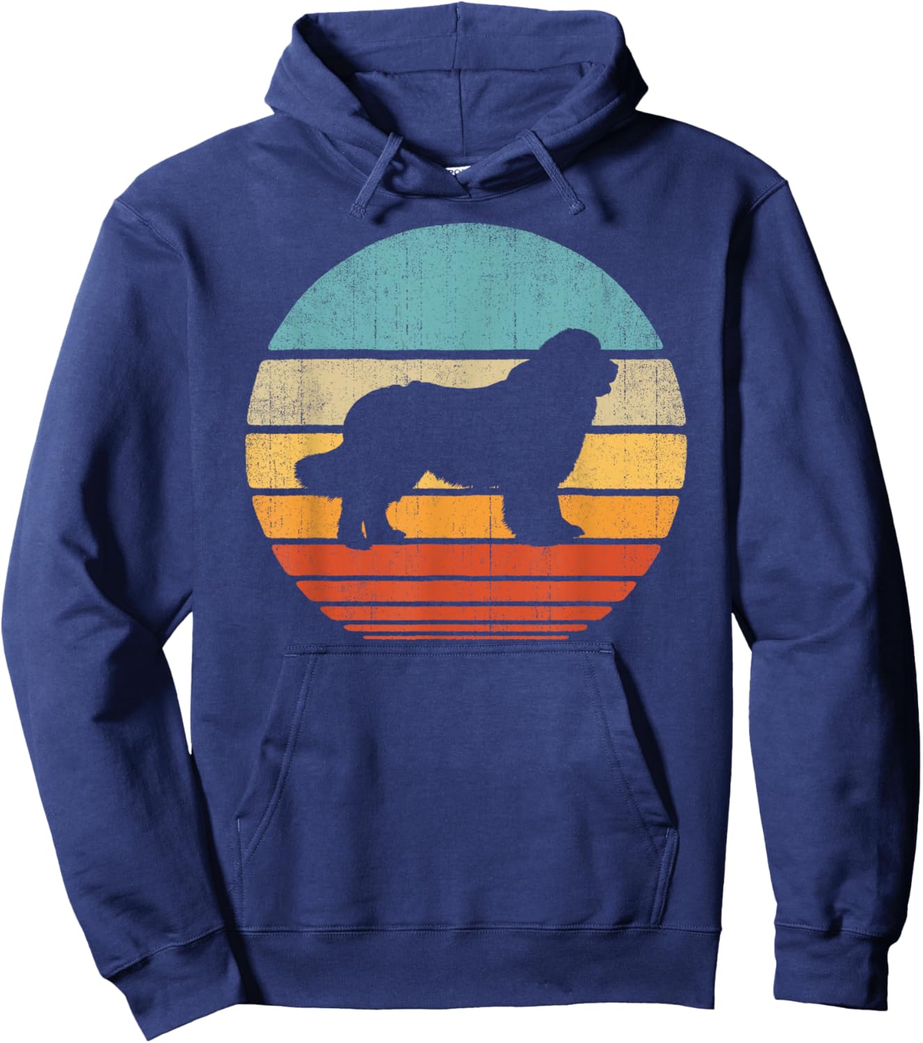 Newfoundland Newfie Retro Vintage 60s 70s Sunset Dog Lovers Men Women Girls Kids Hoodie - Hoodie | Navy