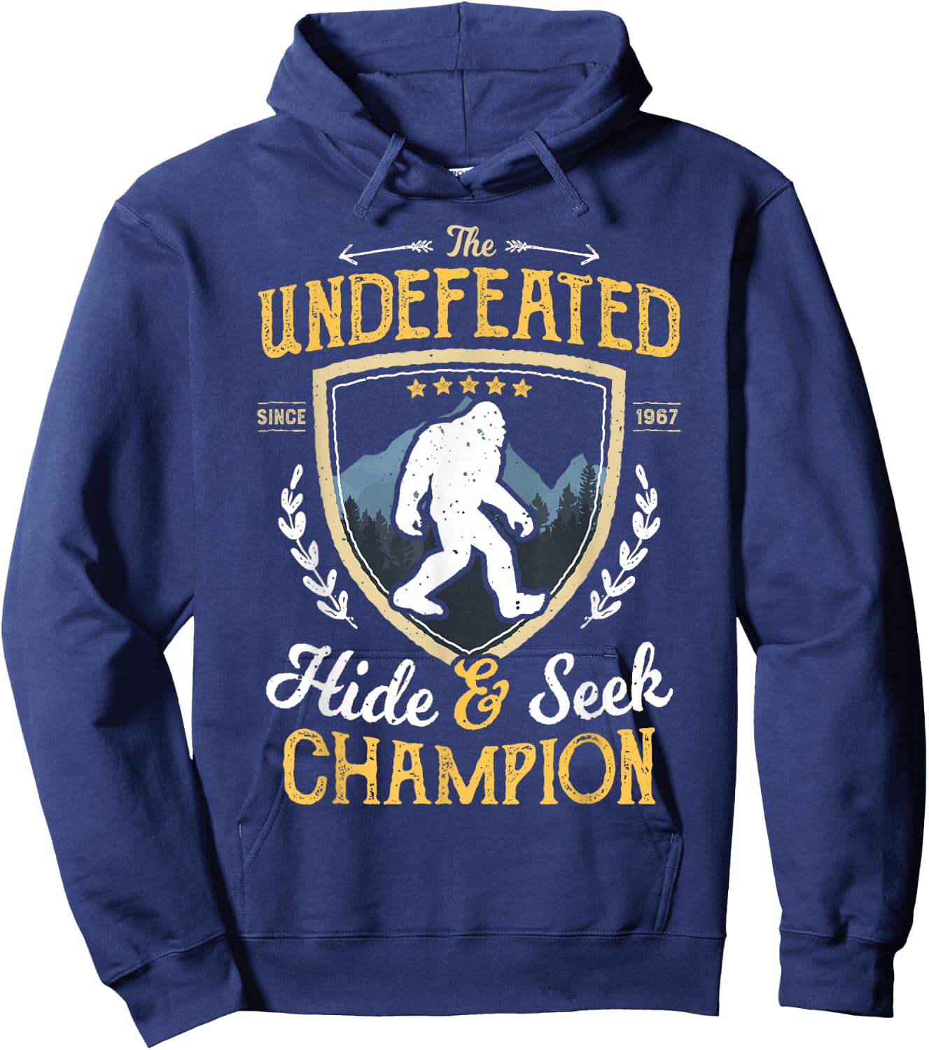 Bigfoot Hide and Seek Champion Funny Sasquatch Retro Vintage Hoodie - Hoodie | Navy