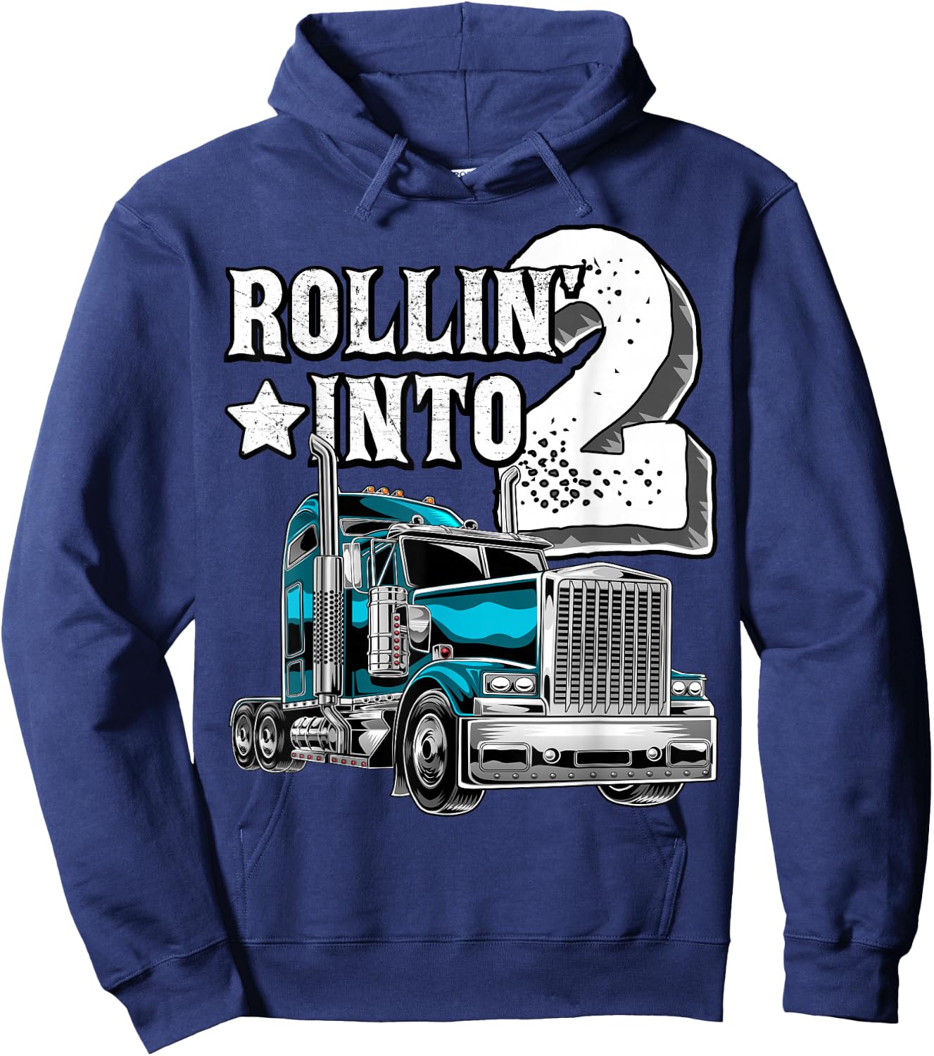 Rollin into 2 Big Rig Semi-Trailer Truck 2nd Birthday Gift Hoodie - Hoodie | Navy