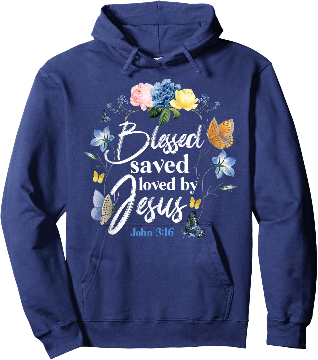 Christian Bible Verse Quote Butterfly Rose Flower John 3:16 Hoodie - Hoodie | Navy
