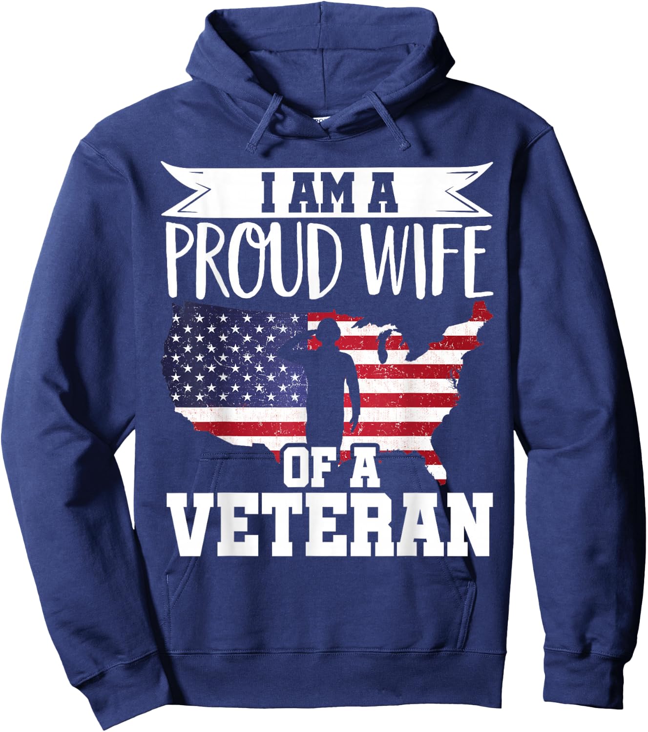 Proud Wife of Veteran Nothing Scares Patriotic Veterans Day Hoodie - Hoodie | Navy