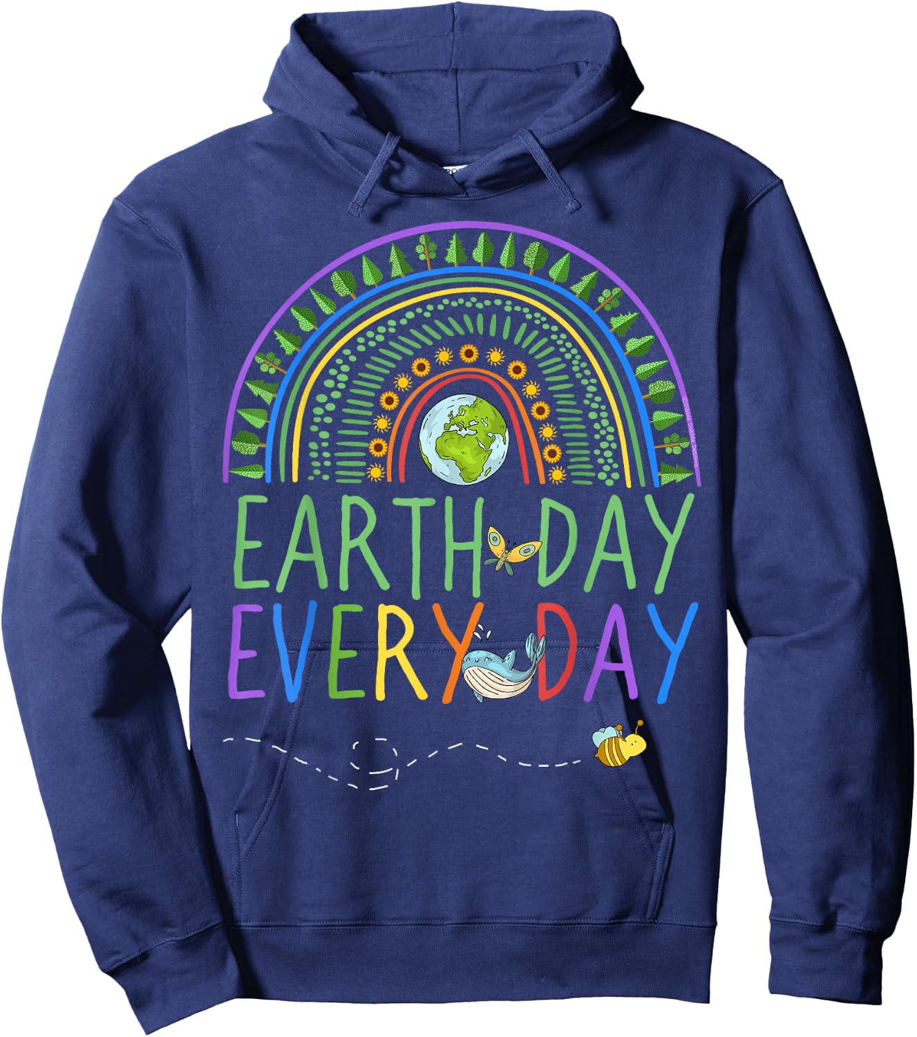 Pretty Earth Day Every Day Rainbow with Trees Earth Day Hoodie - Hoodie | Navy