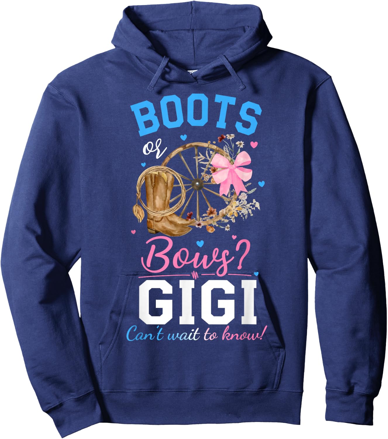 Boots or Bows Gender Reveal Party Announcement Gigi Grandma Hoodie - Hoodie | Navy
