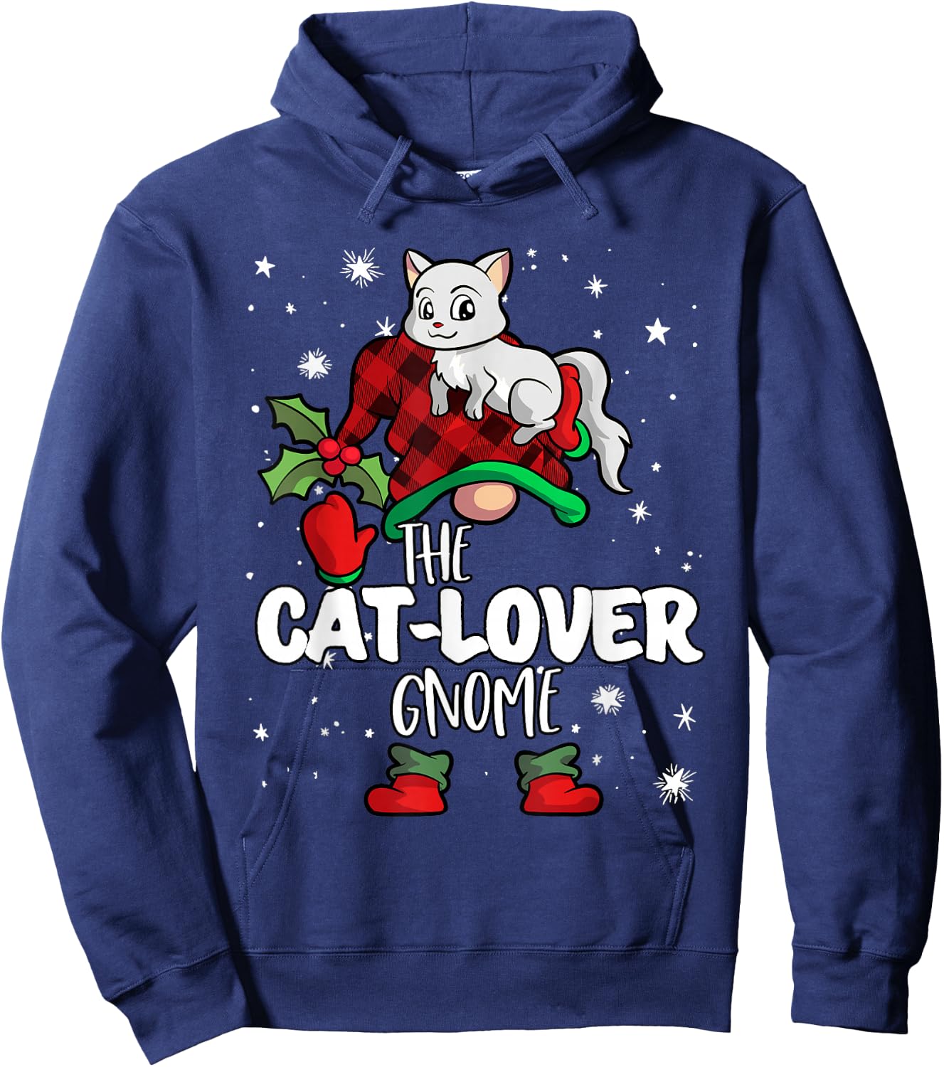 Cat Lover Gnome Red Buffalo Plaid Matching Family Christmas Hoodie - Hoodie | Navy