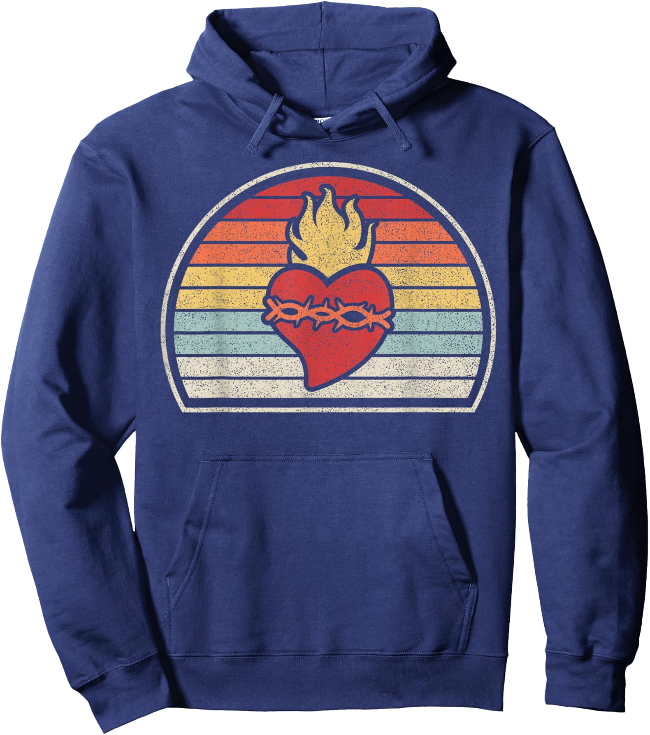 Vintage Retro Sacred Heart Of Jesus Christ Catholic Hoodie - Hoodie | Navy