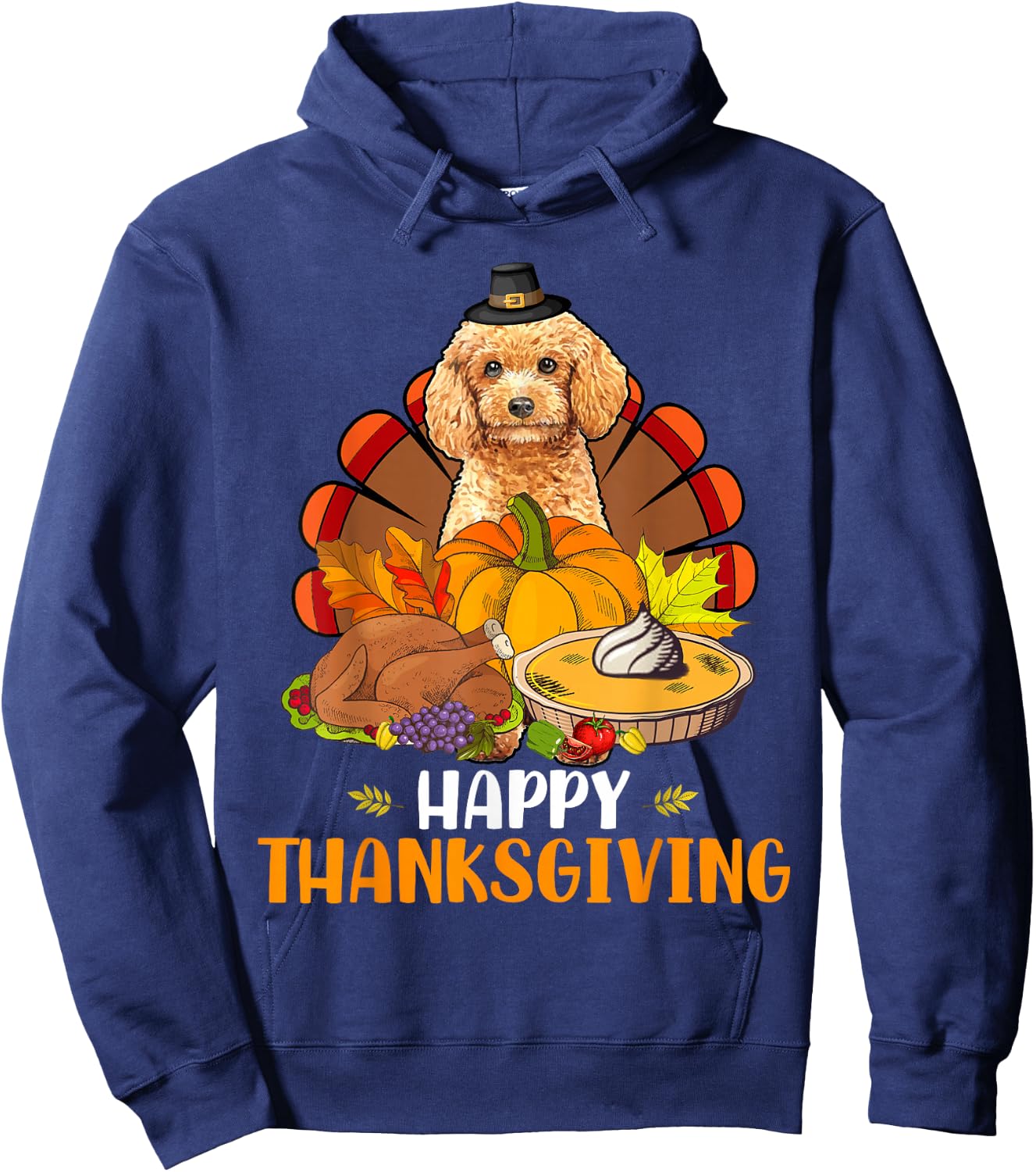 Thanksgiving Turkey Poodle Dog Eating Dinner Family Lover Hoodie - Hoodie | Navy