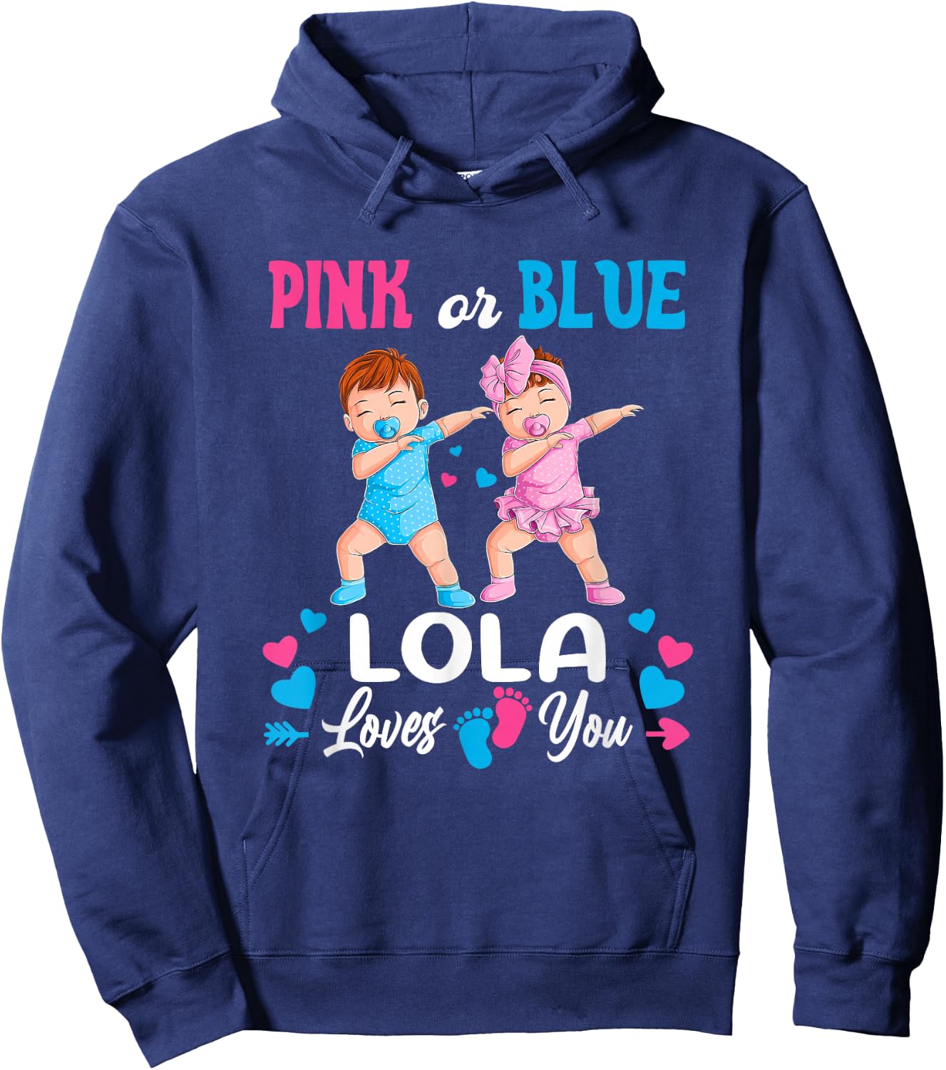 Pink Or Blue Lola Loves You Baby Gender Reveal Party Hoodie - Hoodie | Navy