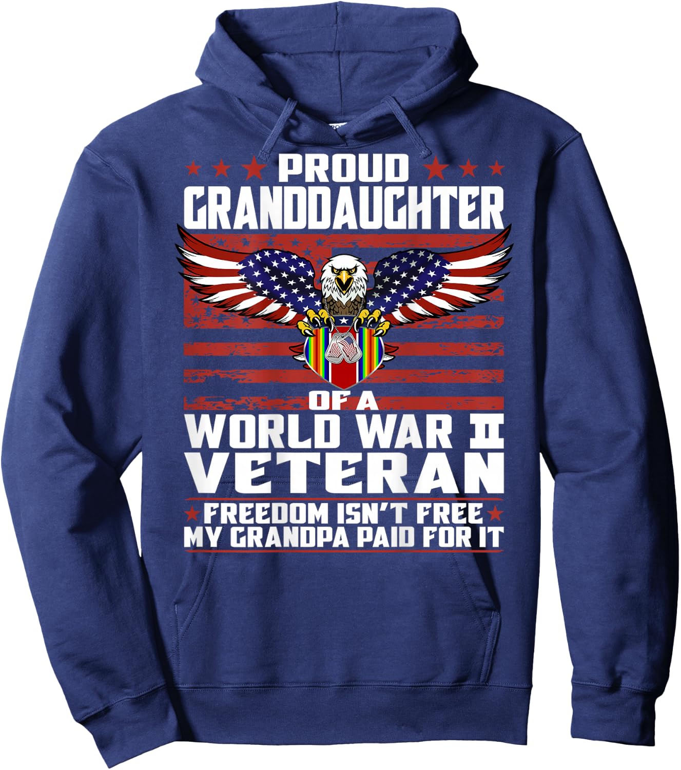 Proud Granddaughter Of A World War 2 Veteran Ribbon Gift Hoodie - Hoodie | Navy