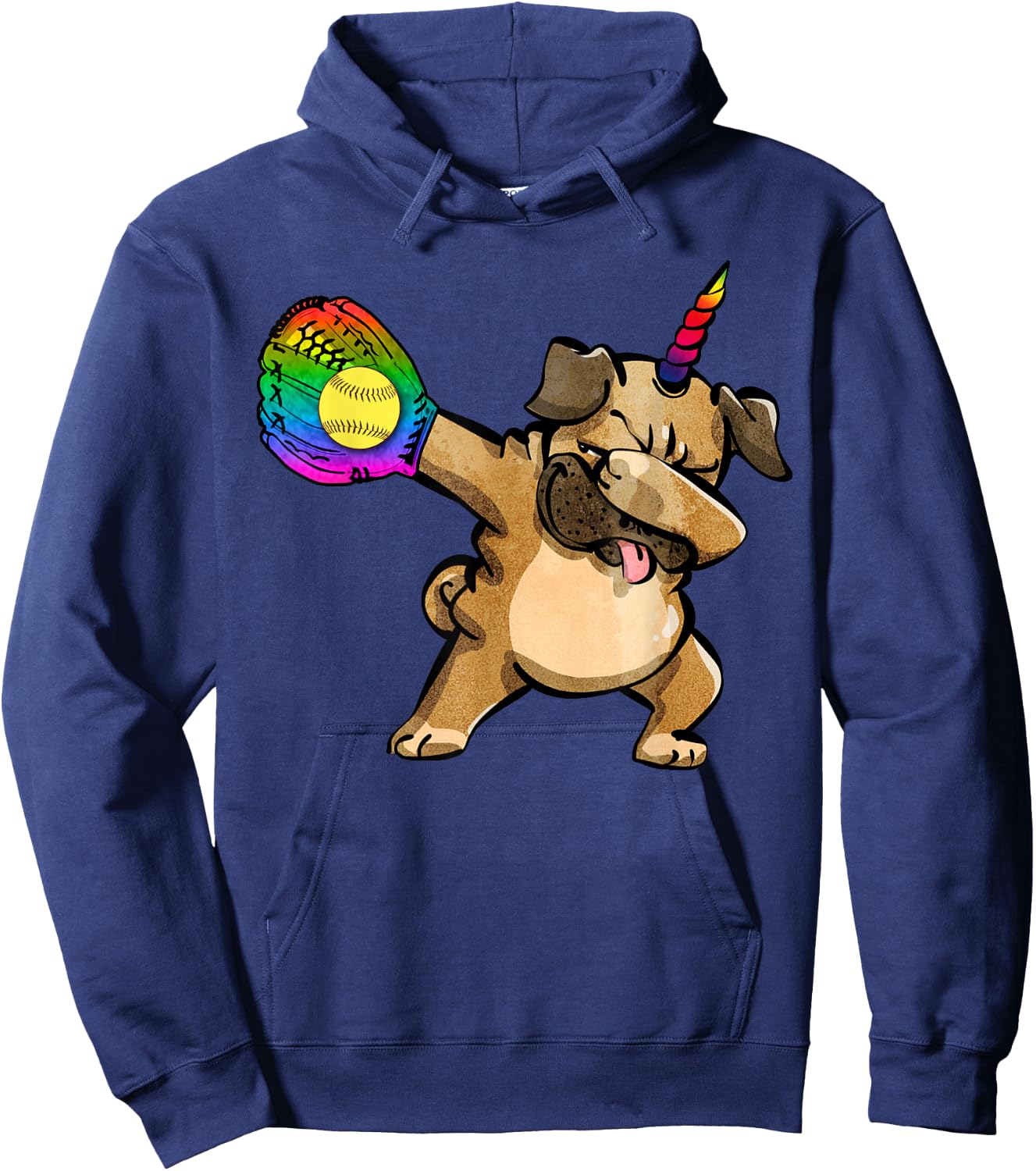 Funny Softball Shirts Dabbing Pugicorn Pug Lover Gift Hoodie - Hoodie | Navy