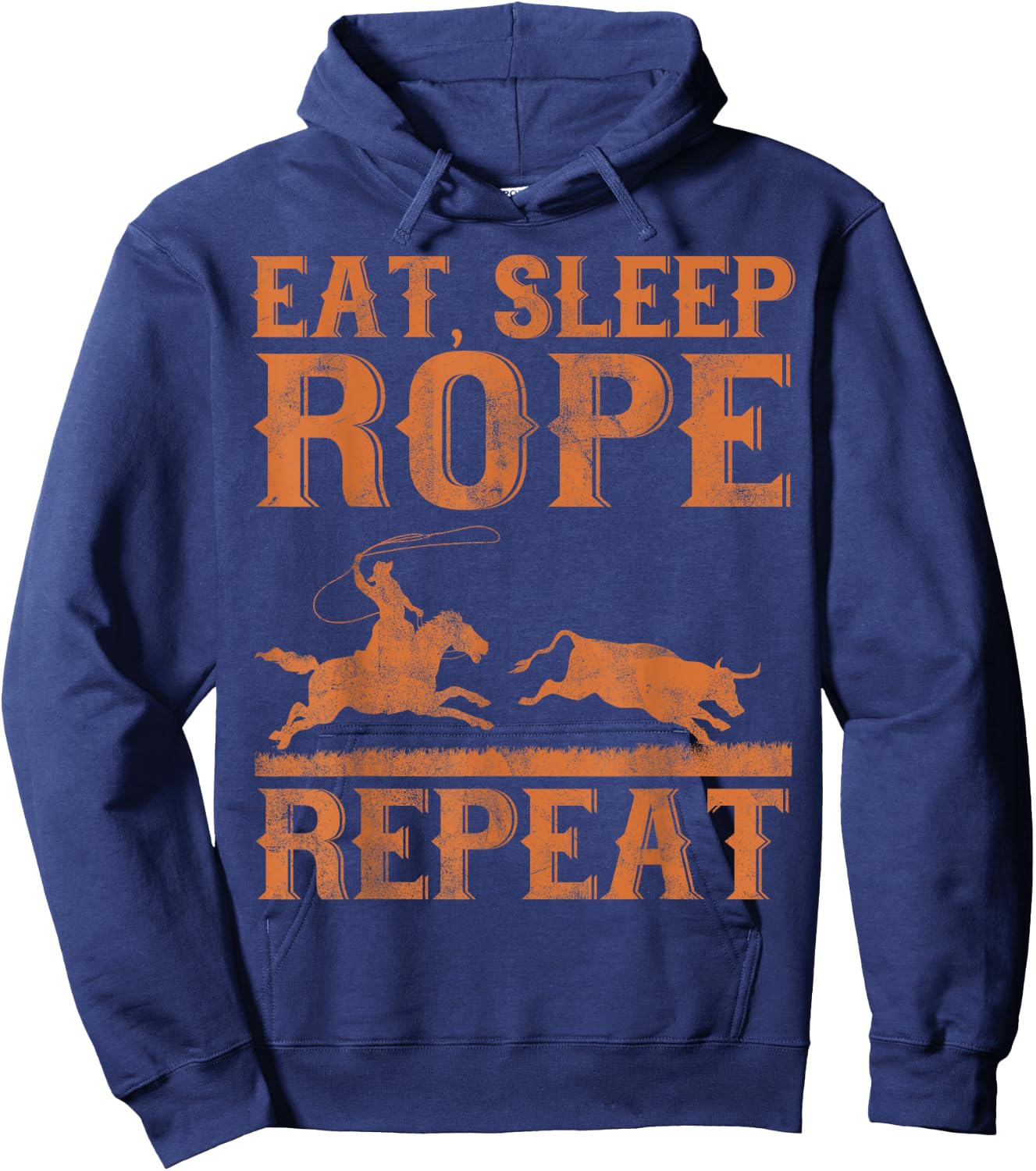 Eat Sleep Rope Repeat Team Roping Rodeo Hoodie - Hoodie | Navy