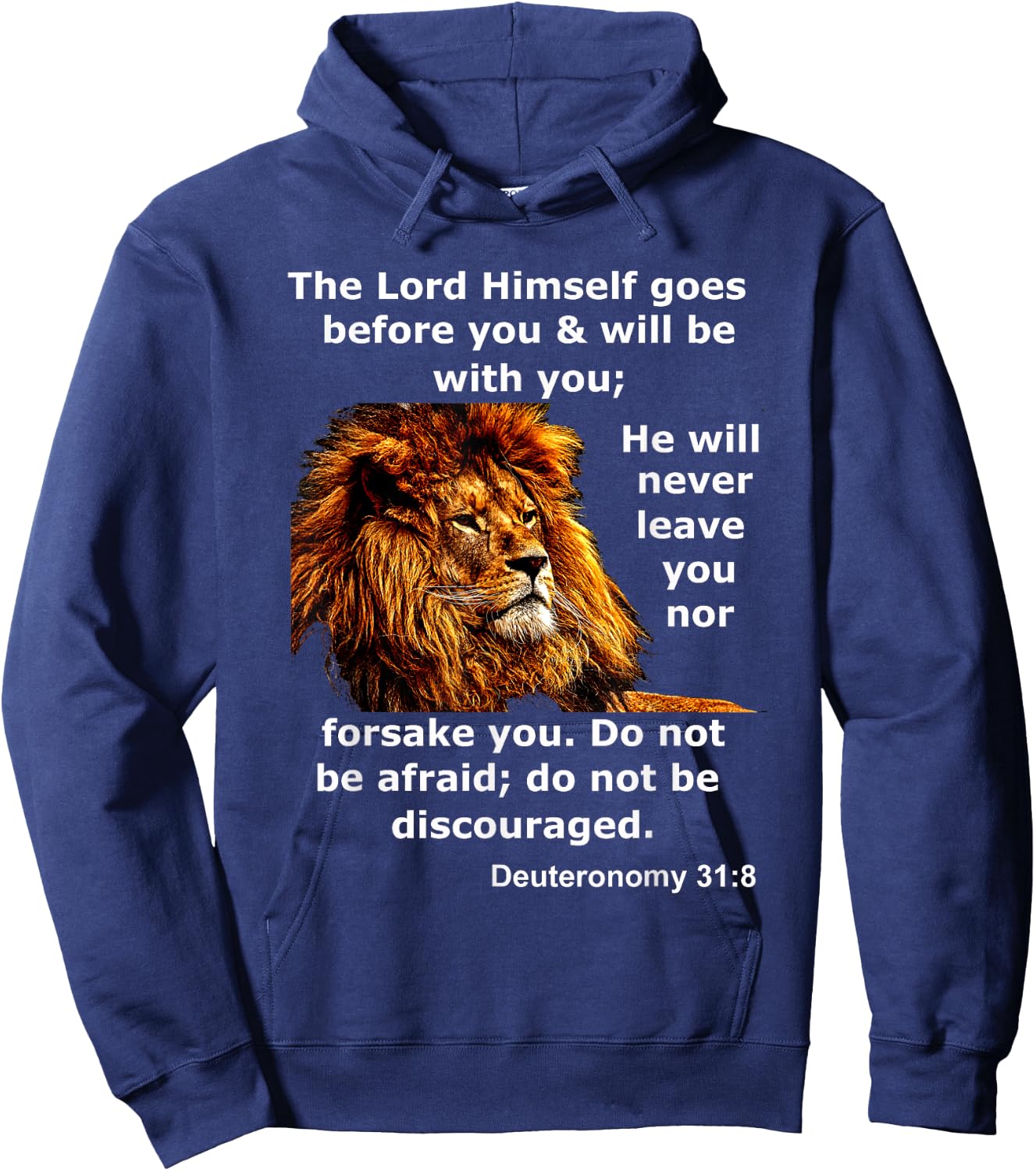 Deuteronomy 31:8 Christian Lion Bible Scripture Verse Hoodie - Hoodie | Navy